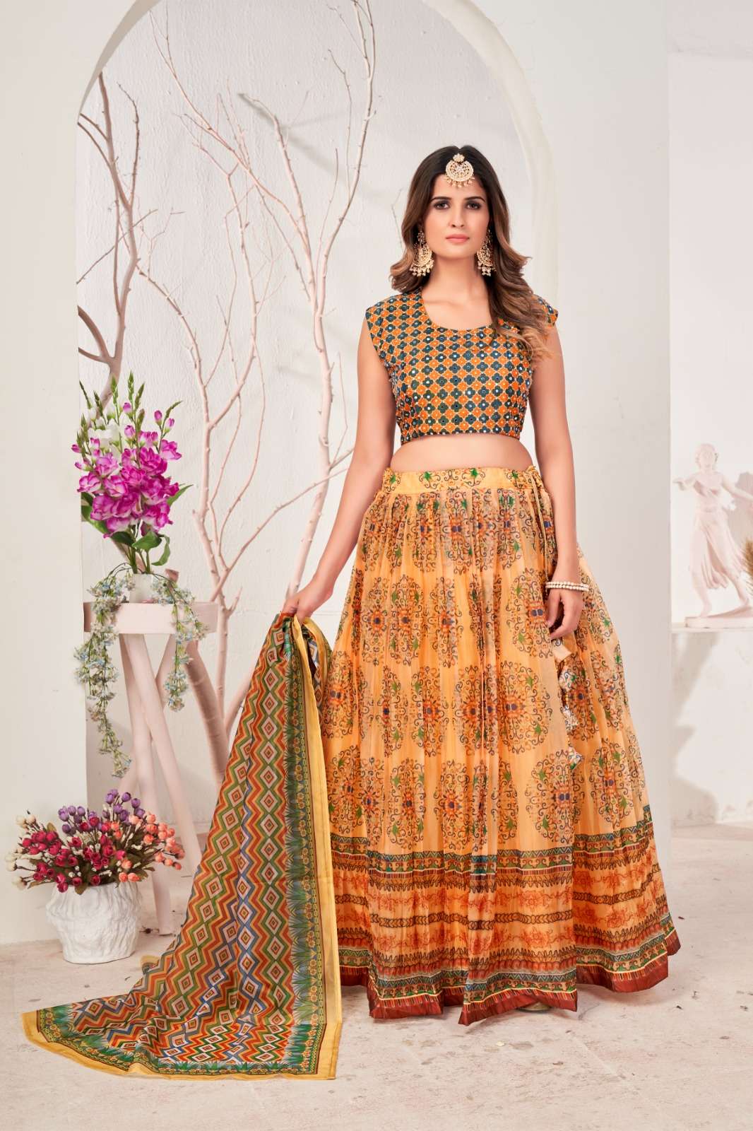 C-10568 COLOUR BY AMOHA TRENDZ DESIGNER ORGANZA STITCHED LEHENGAS