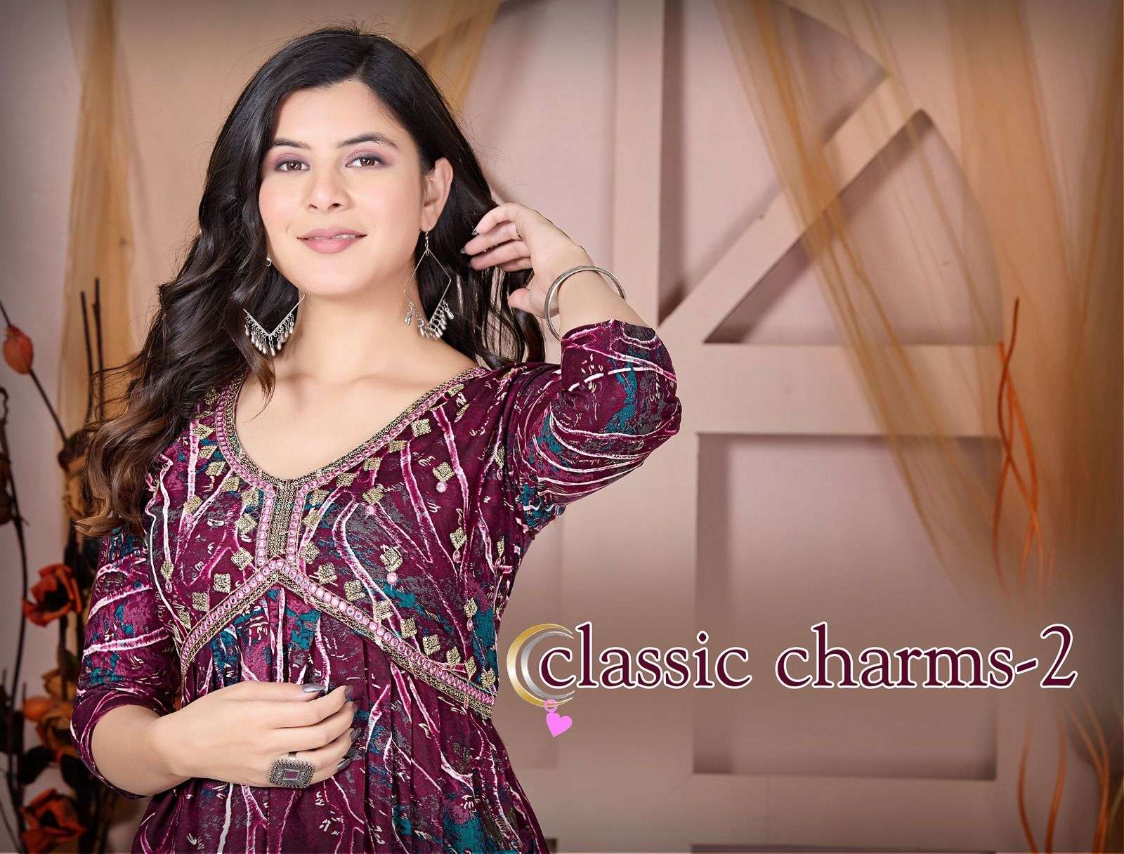 CLASSIC CHARMS VOL-2 BY ASLIWHOLESALE DESIGNER FACNY 14 KG RAYON PRINT KURTIS