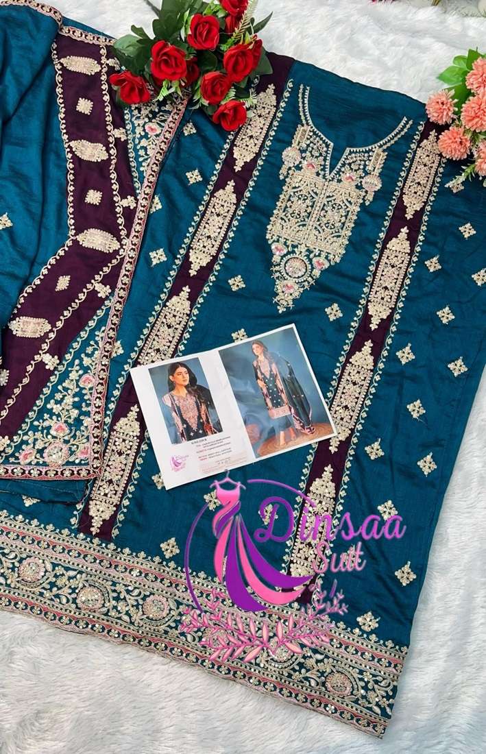 DS-239 COLOURS BY DINSAA SUIT DESIGNER CHINON SILK EMBROIDERY DRESSES