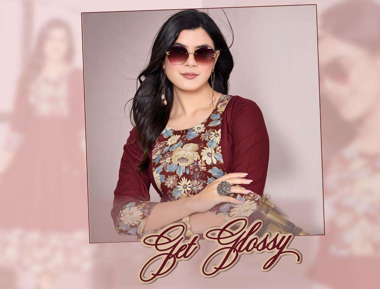 GO GLOSSY BY ASLIWHOLESALE DESIGNER FACNY RAYON PRINT KURTIS