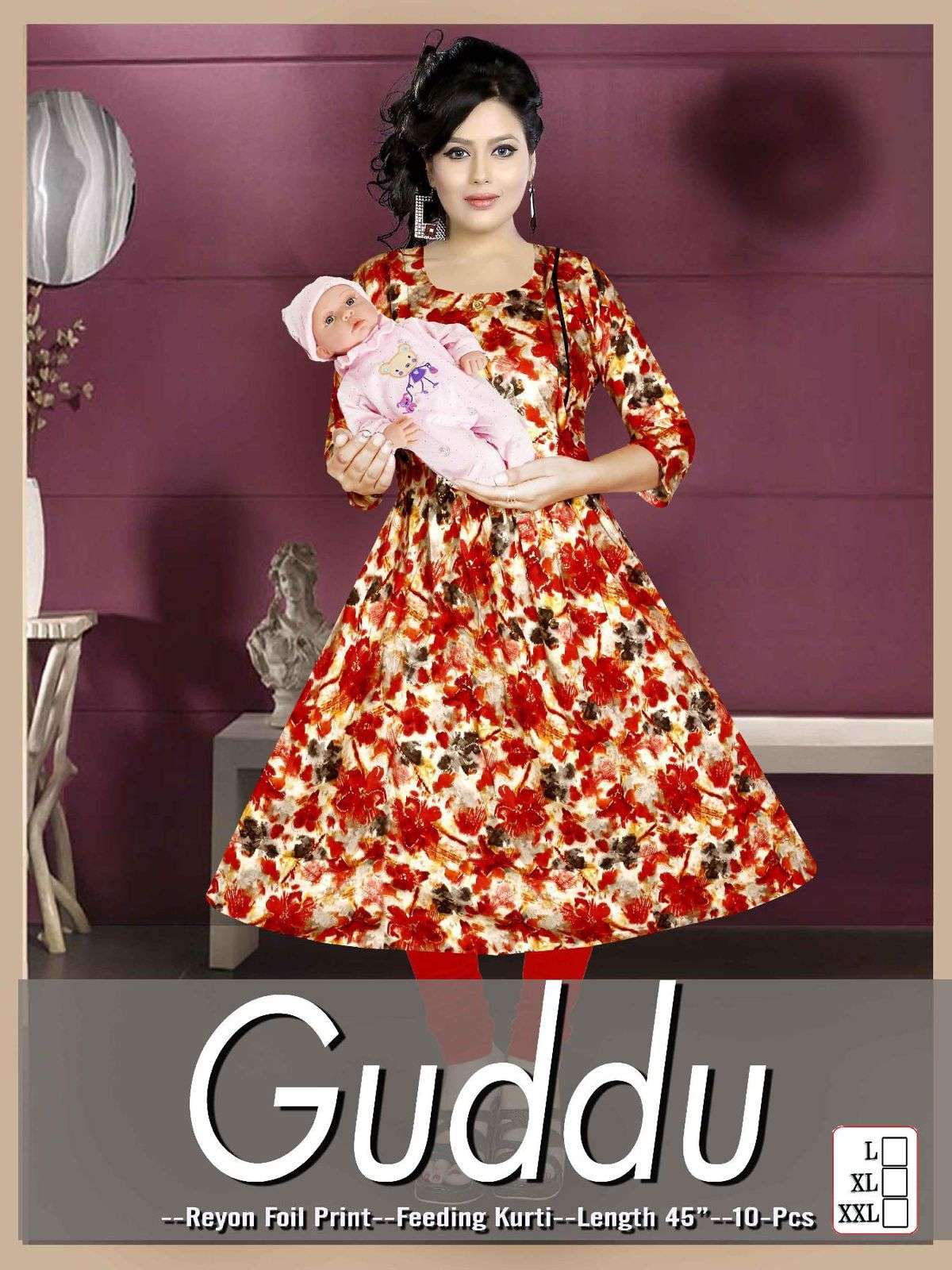 GUDDU BY ASLIWHOLESALE 101 TO 110 SERIES DESIGNER RAYON PRINT KURTIS