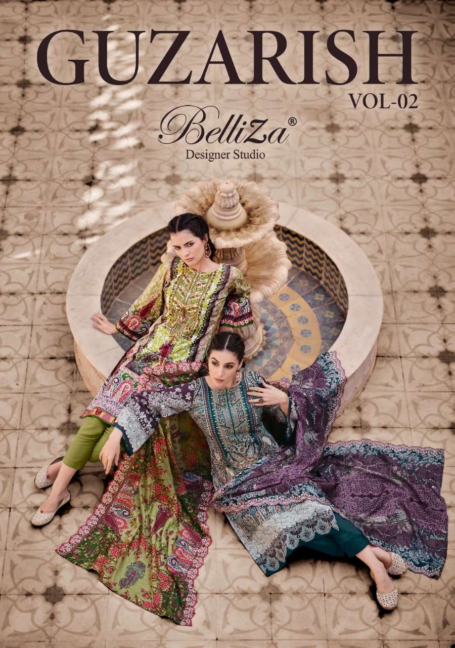 GUZARISH VOL-2 BY BELLIZA 874-001 TO 874-008 SERIES COTTON EMBROIDERY DRESSES