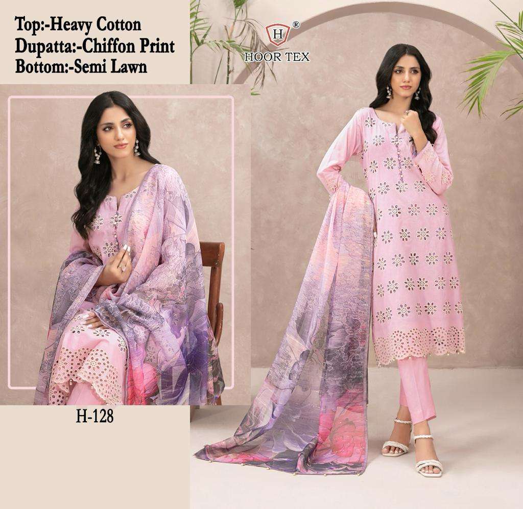 H-128 HIT DESIGN BY HOOR TEX HEAVY COTTON EMBROIDERY PAKISTANI DRESS