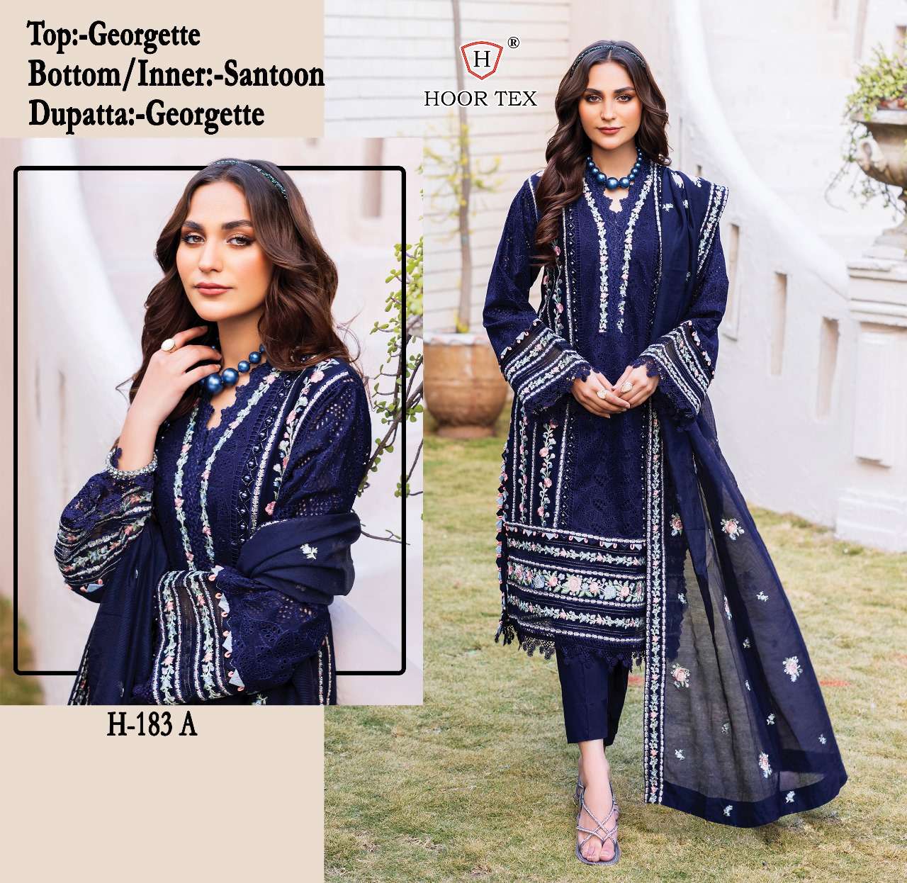 H-183 COLOURS BY HOOR TEX FAUX GEORGETTE EMBROIDERED PAKISTANI DRESSES