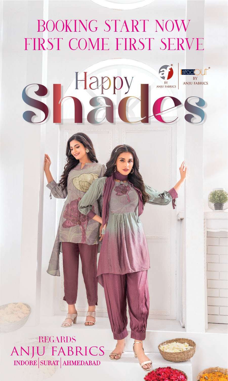 HAPPY SHADES BY ANJU FABRICS 3401 TO 3406 SERIES CREPE PRINTED DRESSES