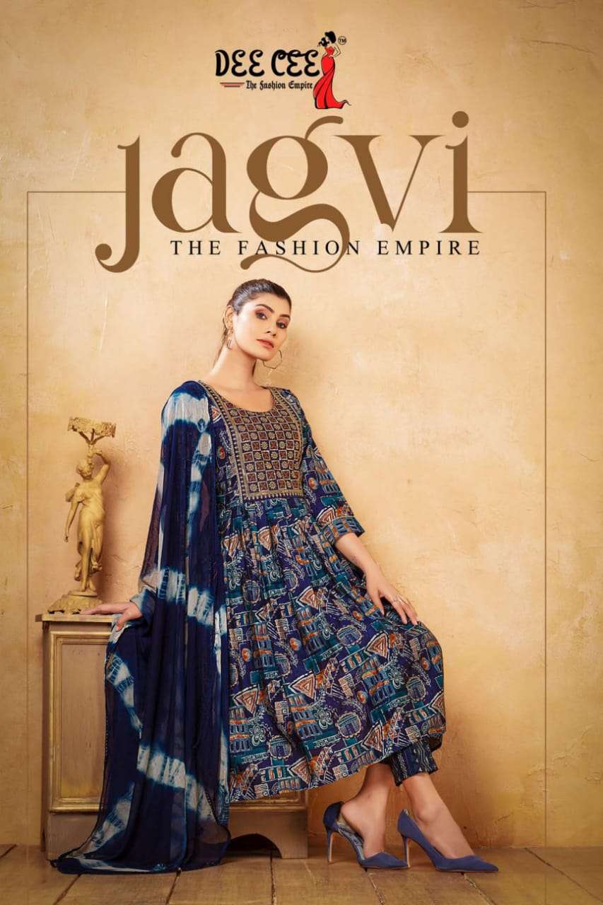 JAGVI BY DEE CEE 1001 TO 1006 SERIES DESIGNER CHANDERI PRINT DRESSES