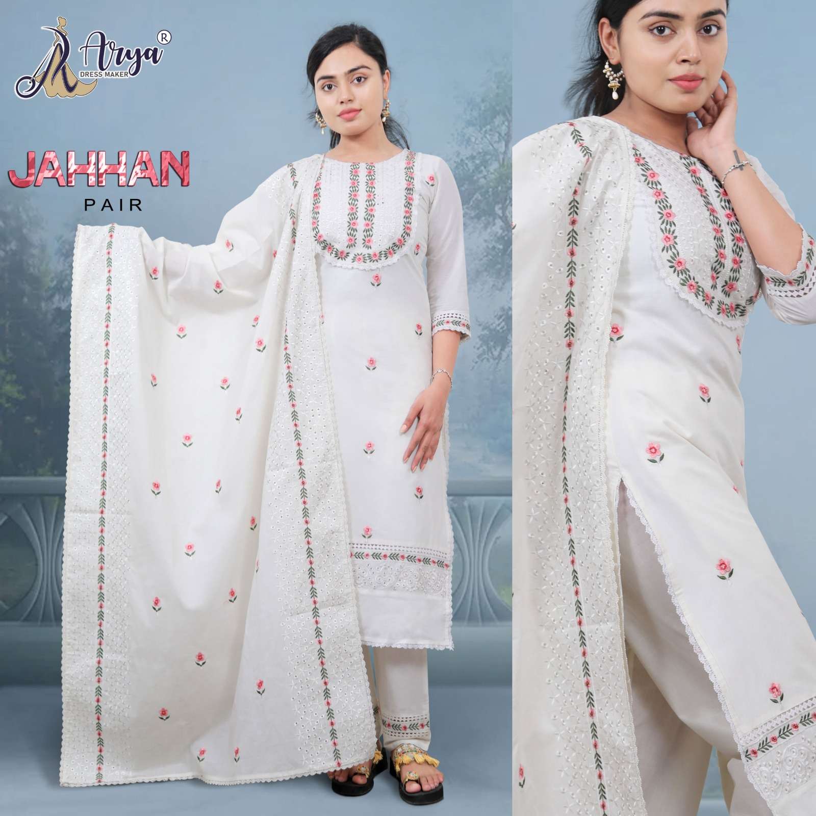 JAHHAN BY ARYA DRESS MAKER DESIGNER PURE COTTON THREAD WORK DRESS