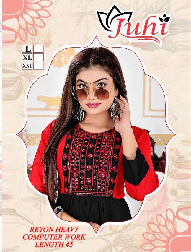 JUHI BY ASLIWHOLESALE 101 TO 110 SERIES DESIGNER RAYON PRINT KURTIS