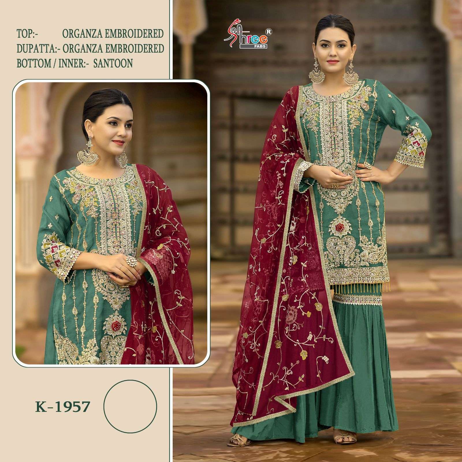 K-1957 COLOURS BY SHREE FABS ORGANZA EMBROIDERY PAKISTANI DRESSES