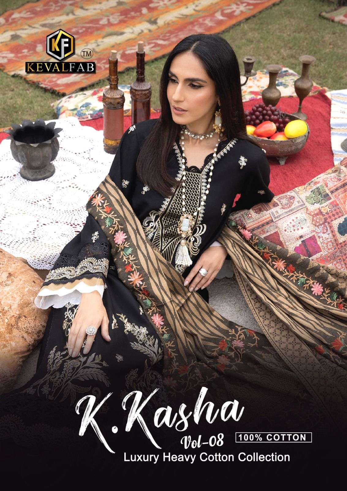 K.KASHA VOL-8 BY KEVAL FAB 8001 TO 8006 SERIES COTTON PAKISTANI DRESSES