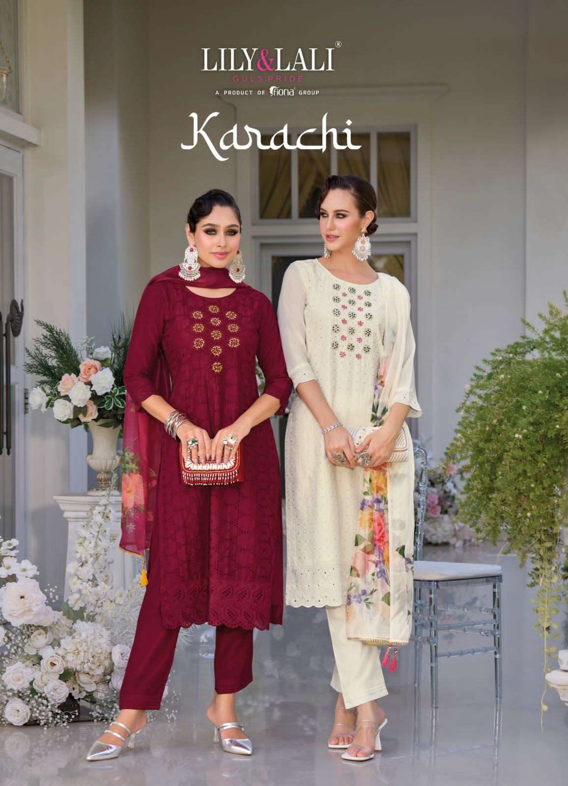 KARACHI BY LILY AND LALI 15101 TO 15106 SERIES HANDWORK MUSLIN SILK DRESSES