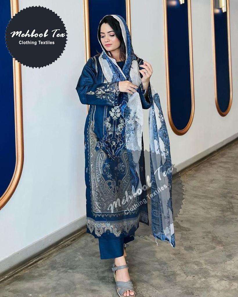 M-1148 NX BY MEHBOOB TEX HEAVY COTTON PRINT PATCH EMBROIDERED DRESSES