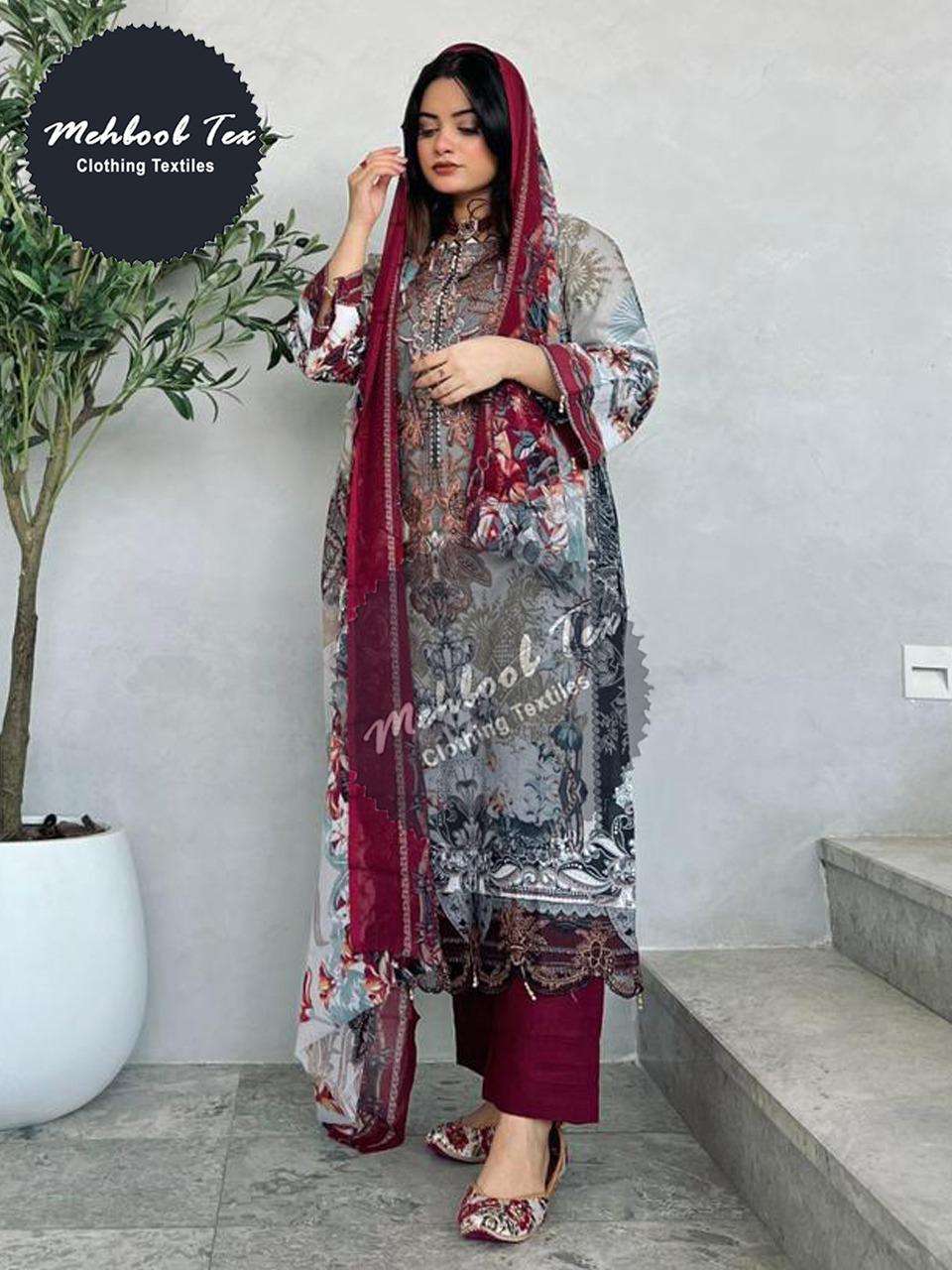 M-1252 NX BY MEHBOOB TEX HEAVY COTTON PRINT PATCH EMBROIDERED DRESSES