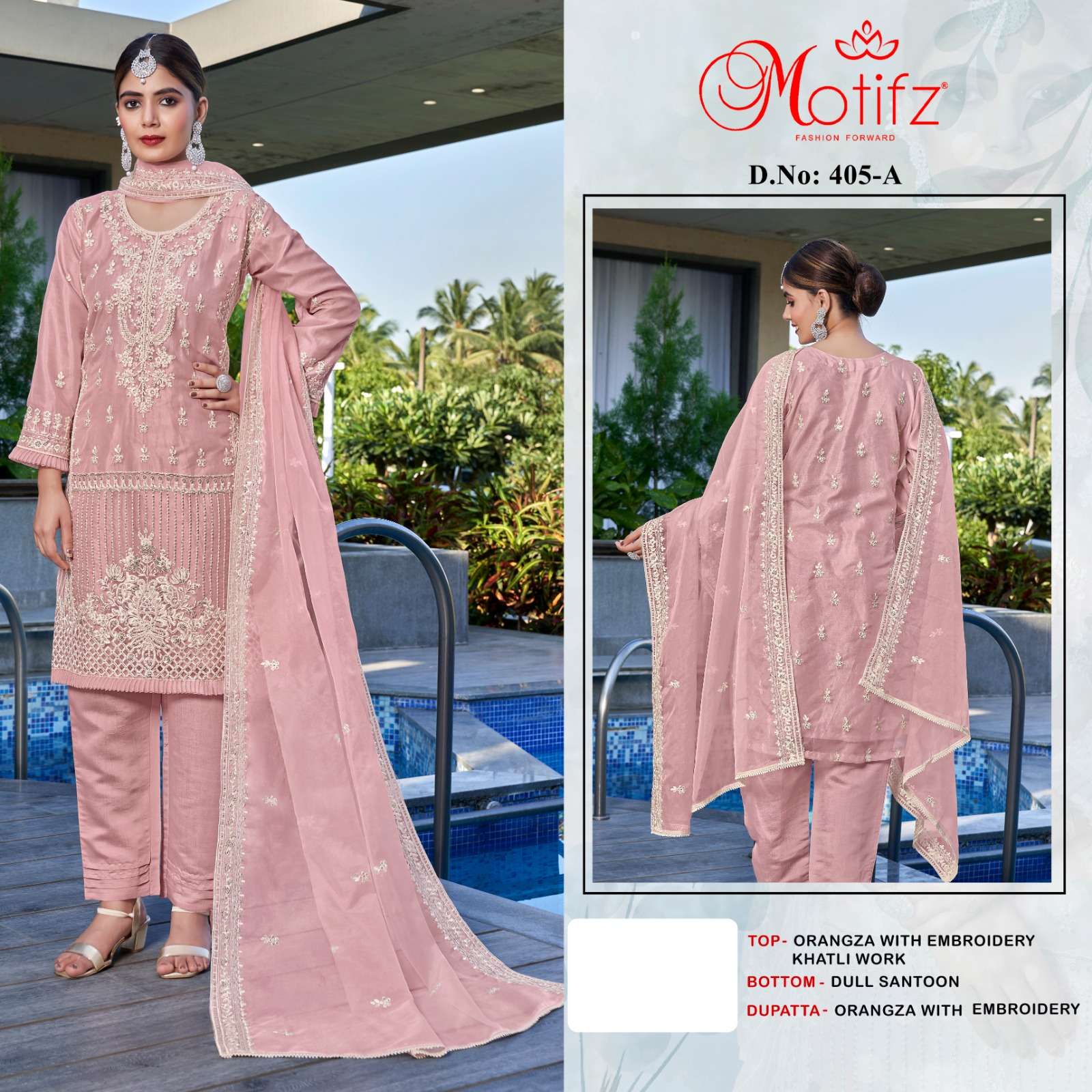 MOTIFZ 405 COLOURS BY MOTIFZ DESIGNER ORGANZA EMBROIDERY PAKISTANI DRESSES