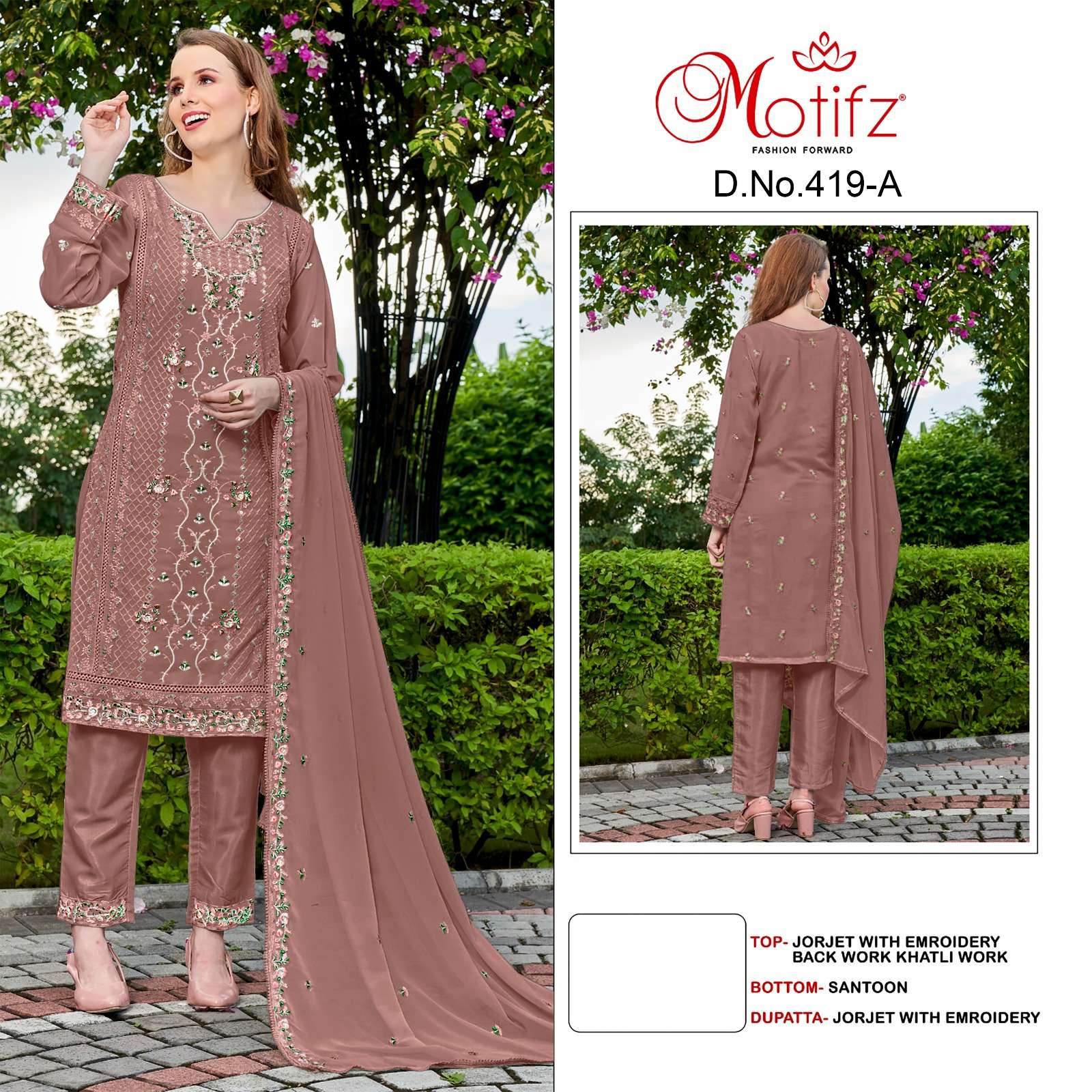 MOTIFZ 419 COLOURS BY MOTIFZ 344-A TO 344-D GEORGETTE EMBROIDERY PAKISTANI DRESSES