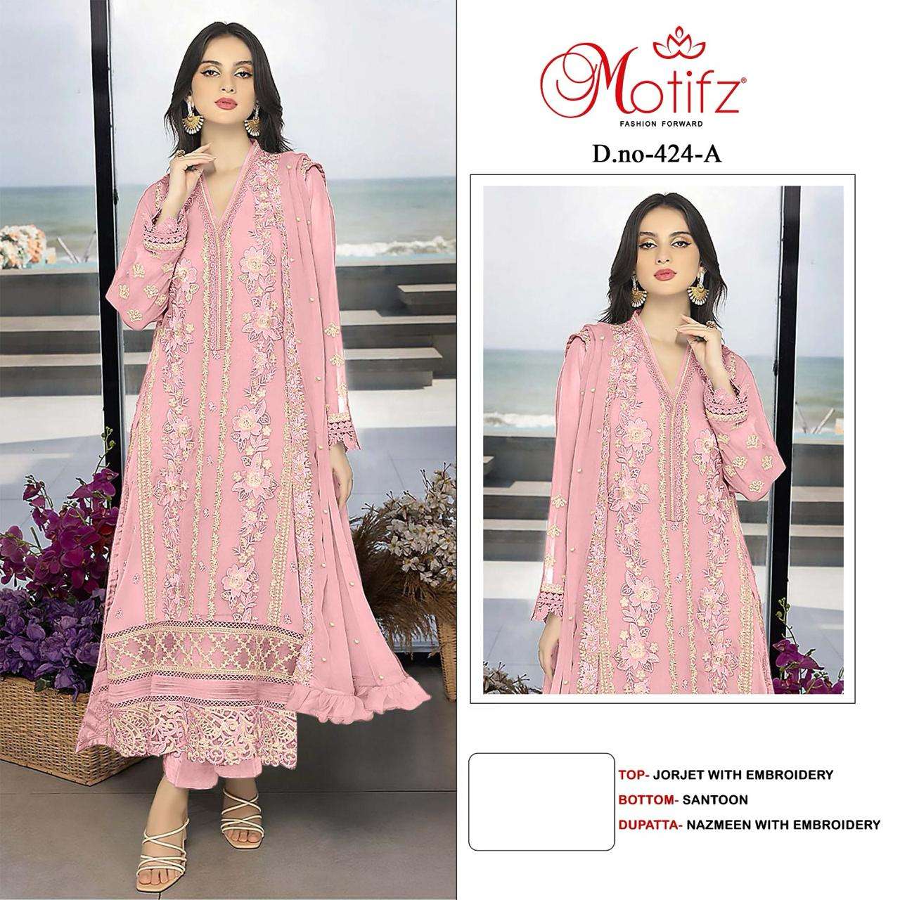 MOTIFZ 424 COLOURS BY MOTIFZ DESIGNER GEORGETTE EMBROIDERY PAKISTANI DRESSES