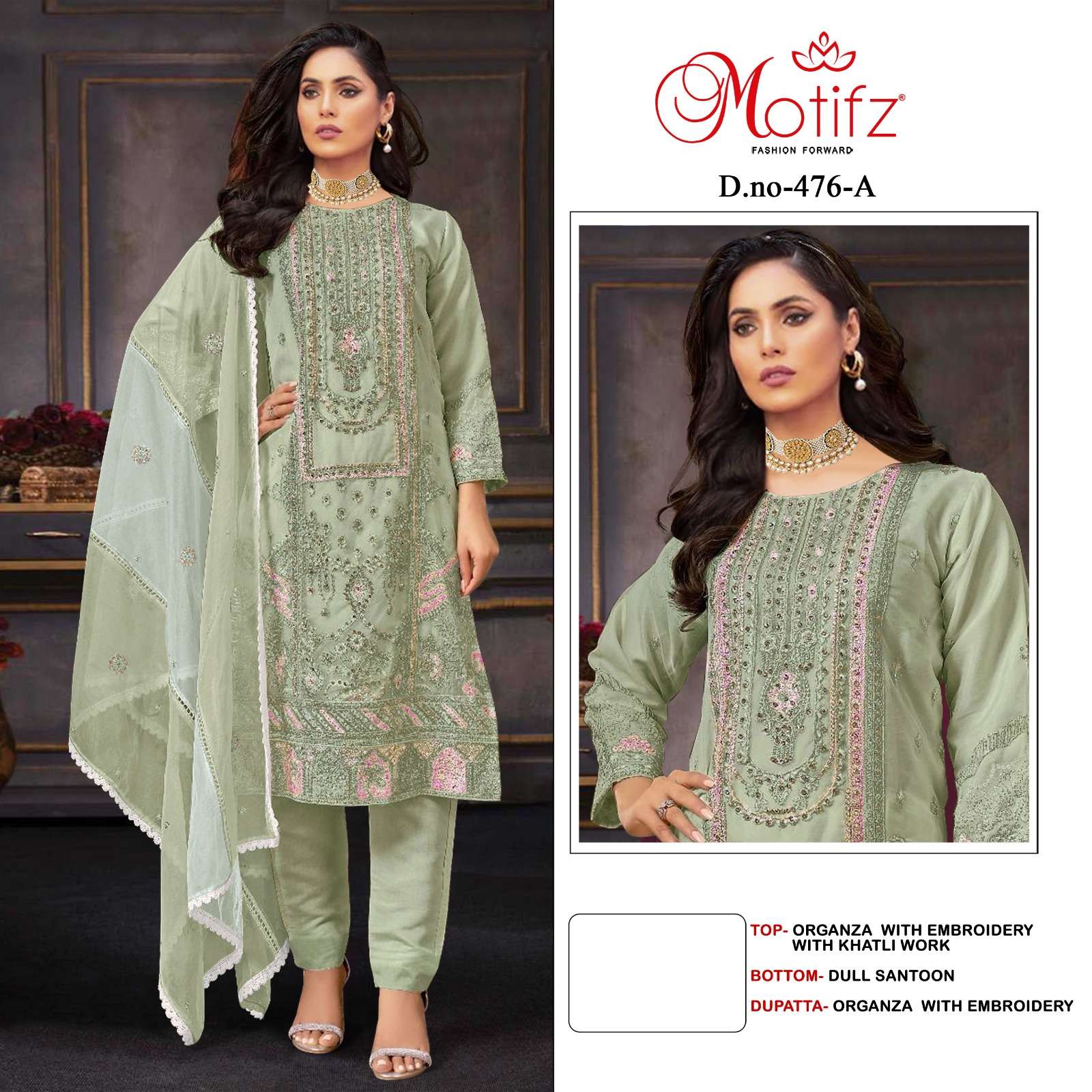 MOTIFZ 476 COLOURS BY MOTIFZ DESIGNER ORGANZA EMBROIDERY PAKISTANI DRESSES