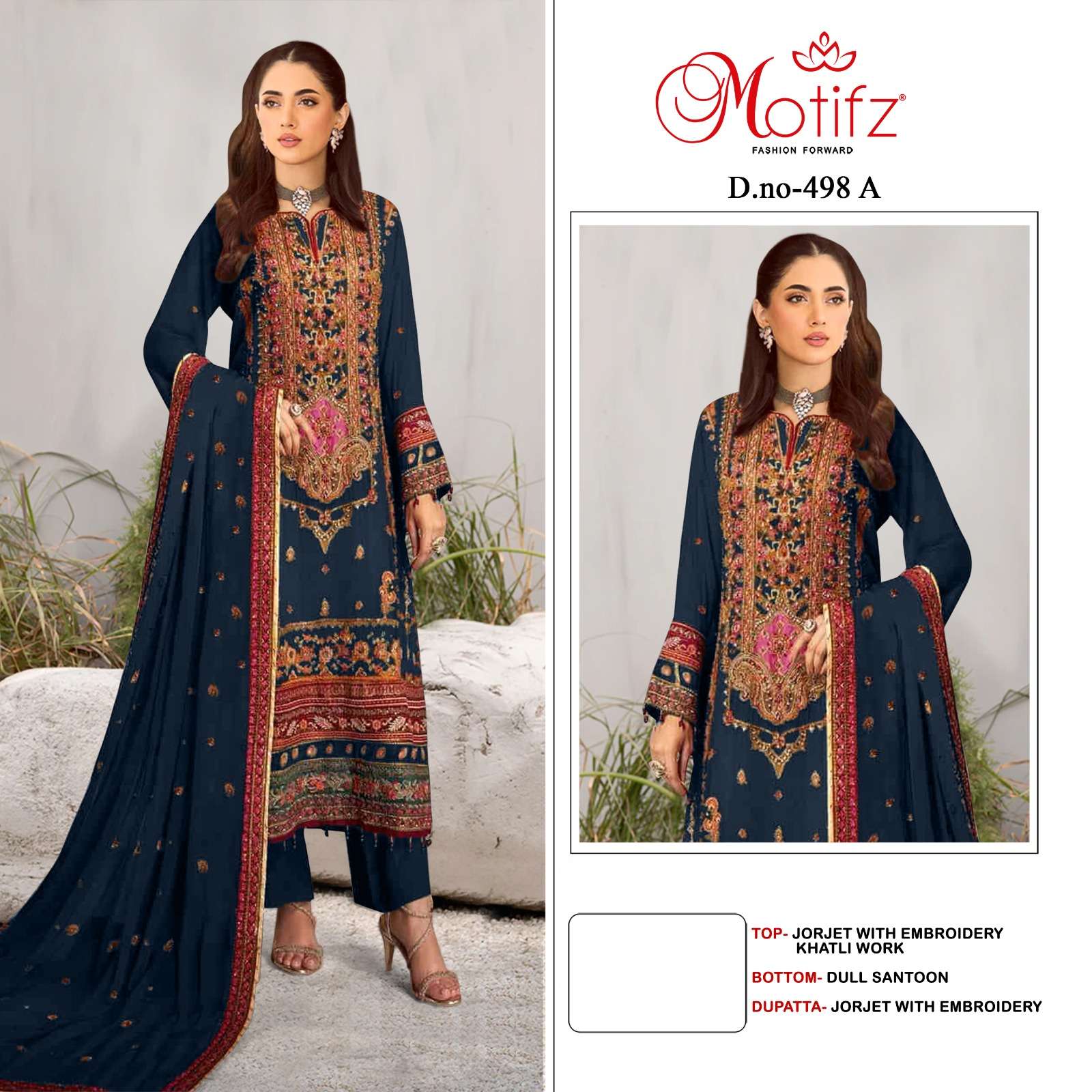 MOTIFZ 498 COLOURS BY MOTIFZ DESIGNER ORGANZA EMBROIDERY PAKISTANI DRESSES