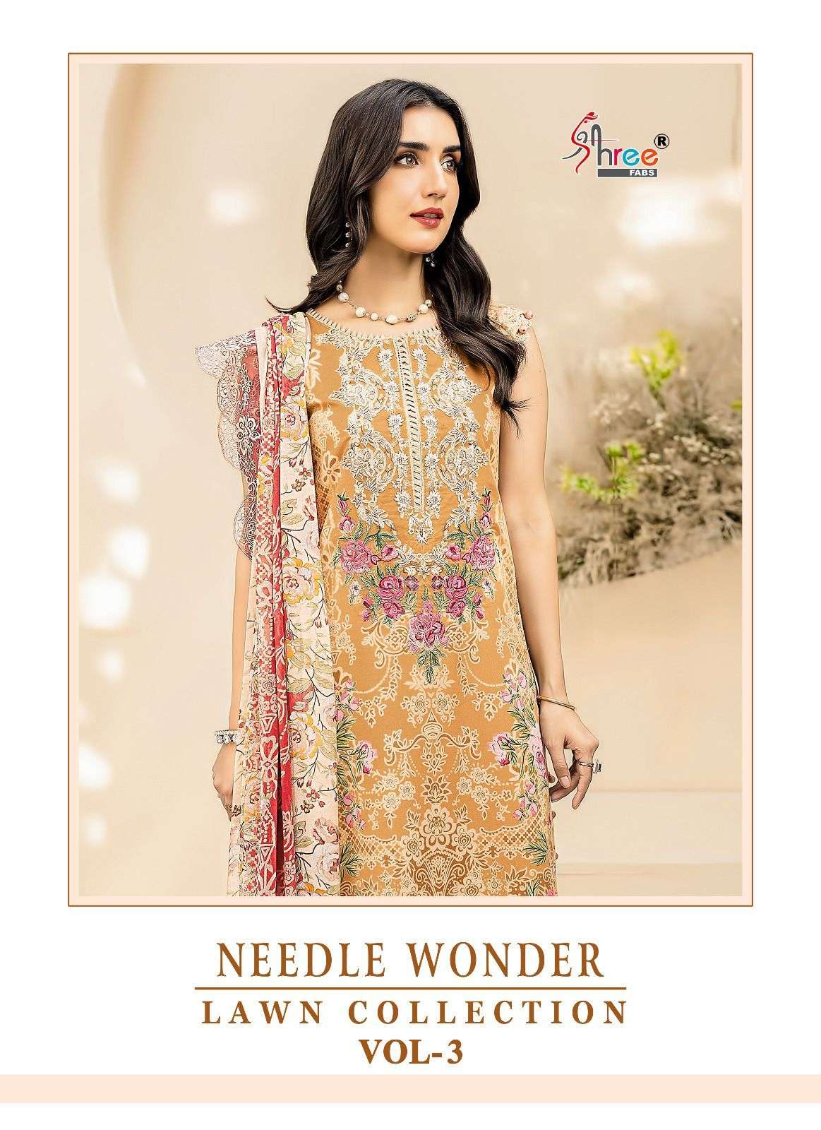 NEEDLE WONDER LAWN VOL-3 BY SHREE FABS 3372 TO 3375 SERIES LAWN DRESSES