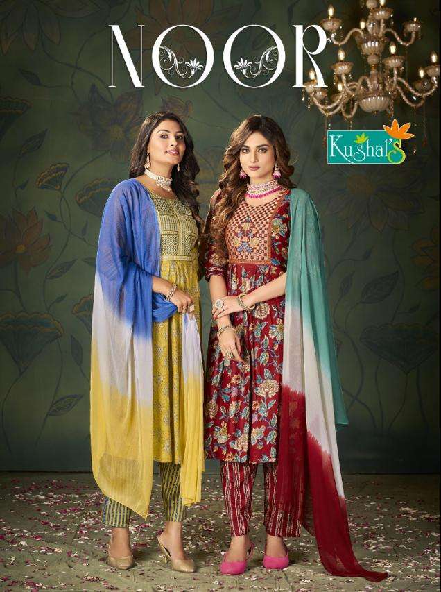 NOOR BY KUSHALS 1001 TO 1010 SERIES RAYON FOIL PRINT DRESSES