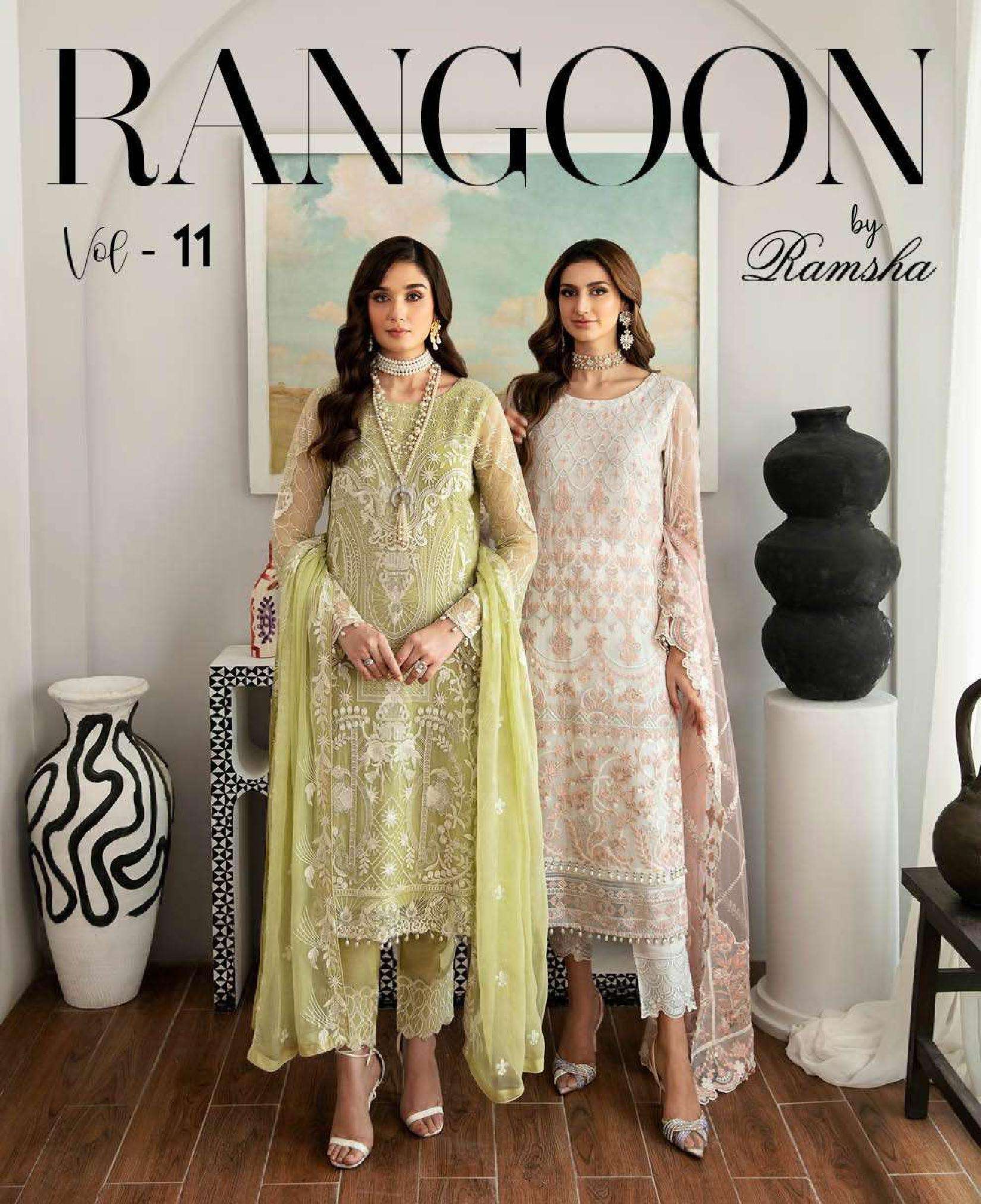 RAMSHA RANGOON VOL-11 BY ASLIWHOLESALE DESIGNER CHIFFON PRINTED DRESSES