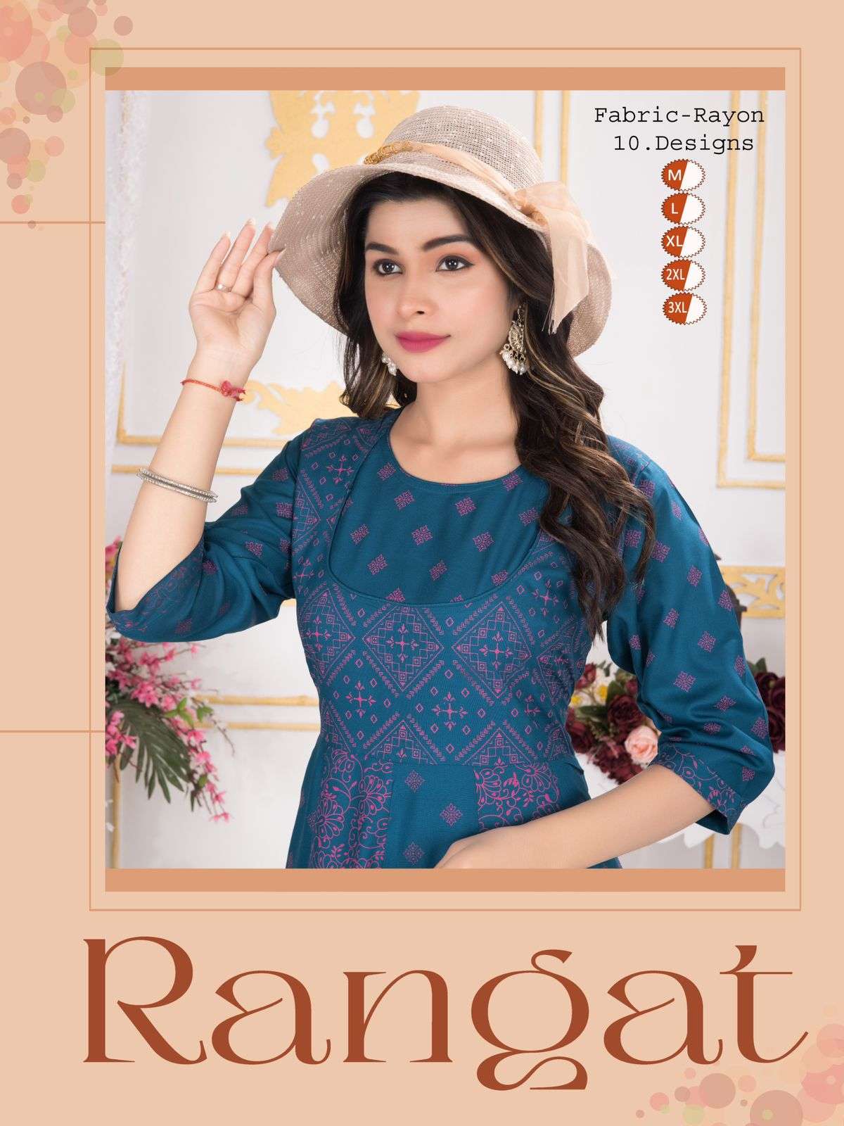 RANGAT BY ASLIWHOLESALE  1001 TO 1010 SERIES RAYON PRINT KURTIS