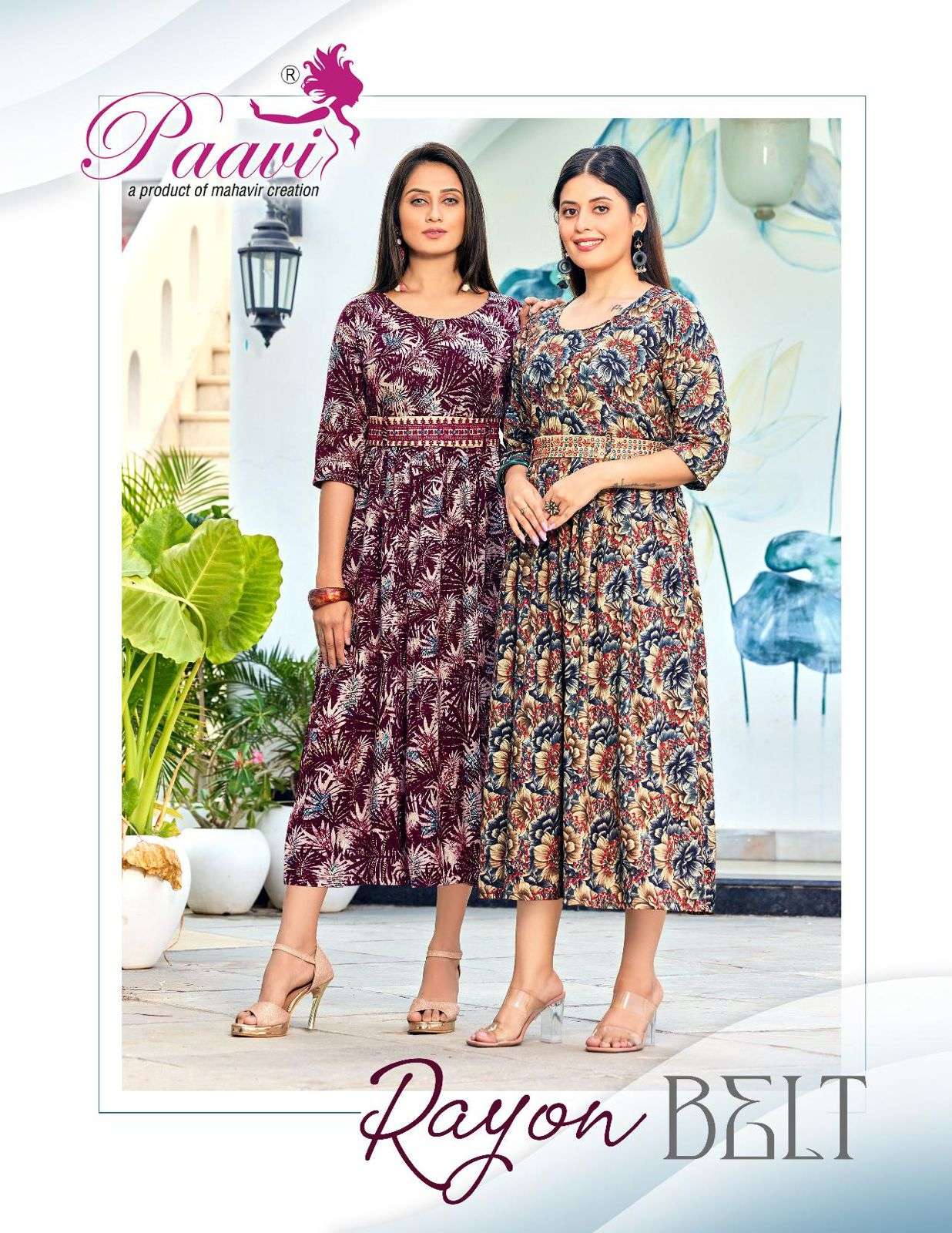 RAYON BELT BY PAAVI 1001 TO 1008 SERIES DESIGNER MODAL RAYON PRINT KURTIS