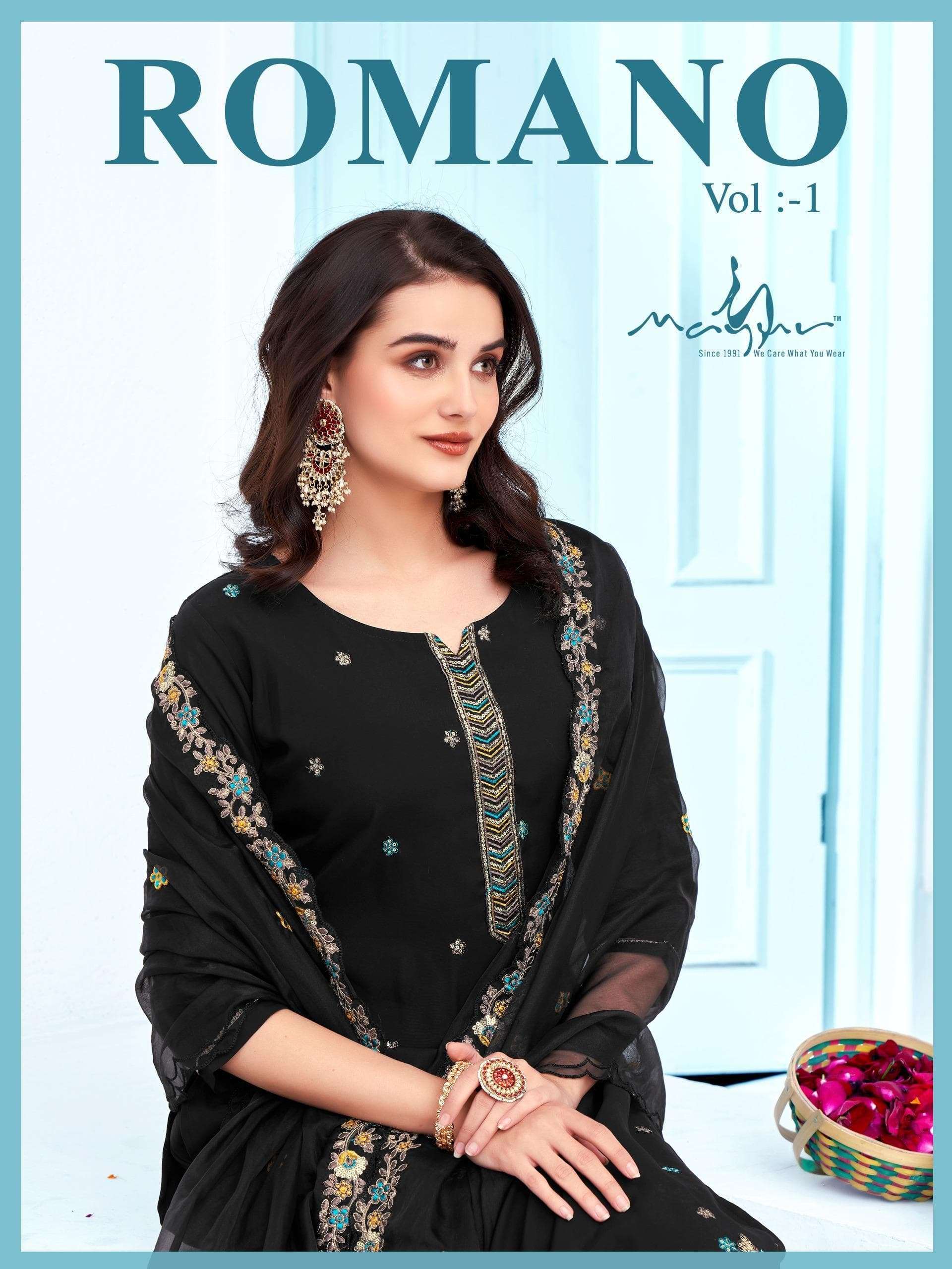 ROMANO BY MAYUR 1001 TO 1005 SERIES ROMAN SILK EMBROIDERY DRESSES