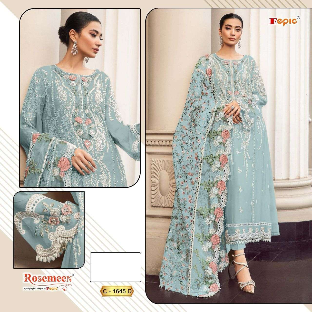 ROSEMEEN C-1645 NEW BY FEPIC GEORGETTE EMBROIDERED PAKISTANI DRESSES