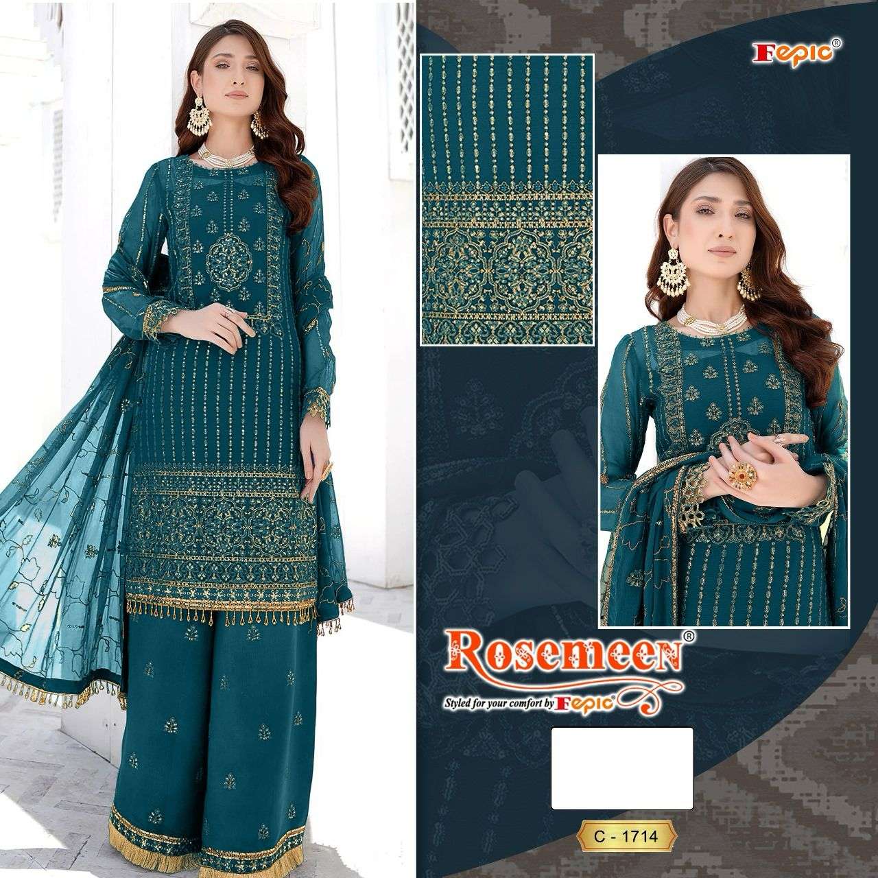 ROSEMEEN C-1714 BY FEPIC DESIGNER GEORGETTE EMBROIDERY DRESSES