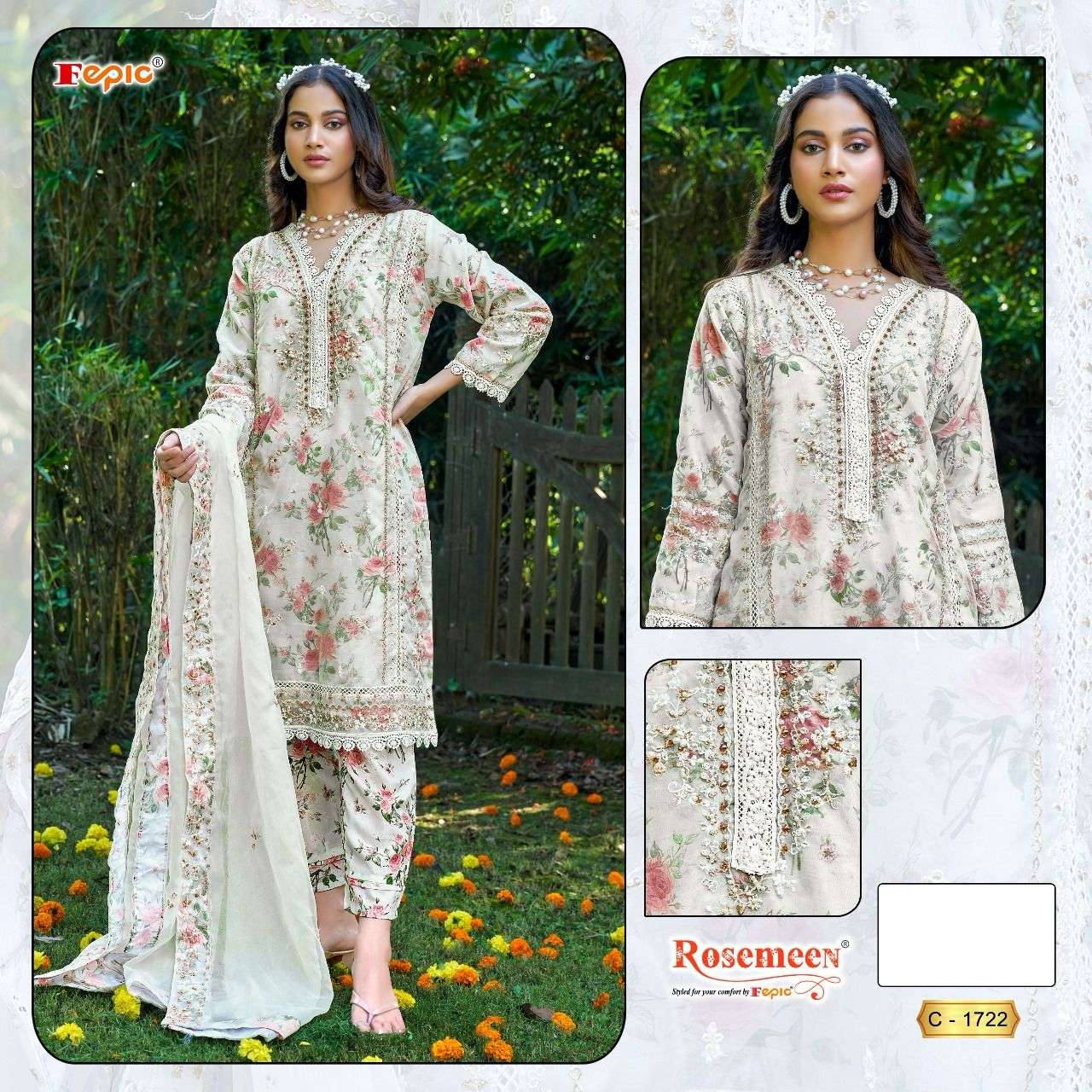 ROSEMEEN C-1722 COLOURS BY FEPIC DESIGNER ORGANZA EMBROIDERY DRESSES