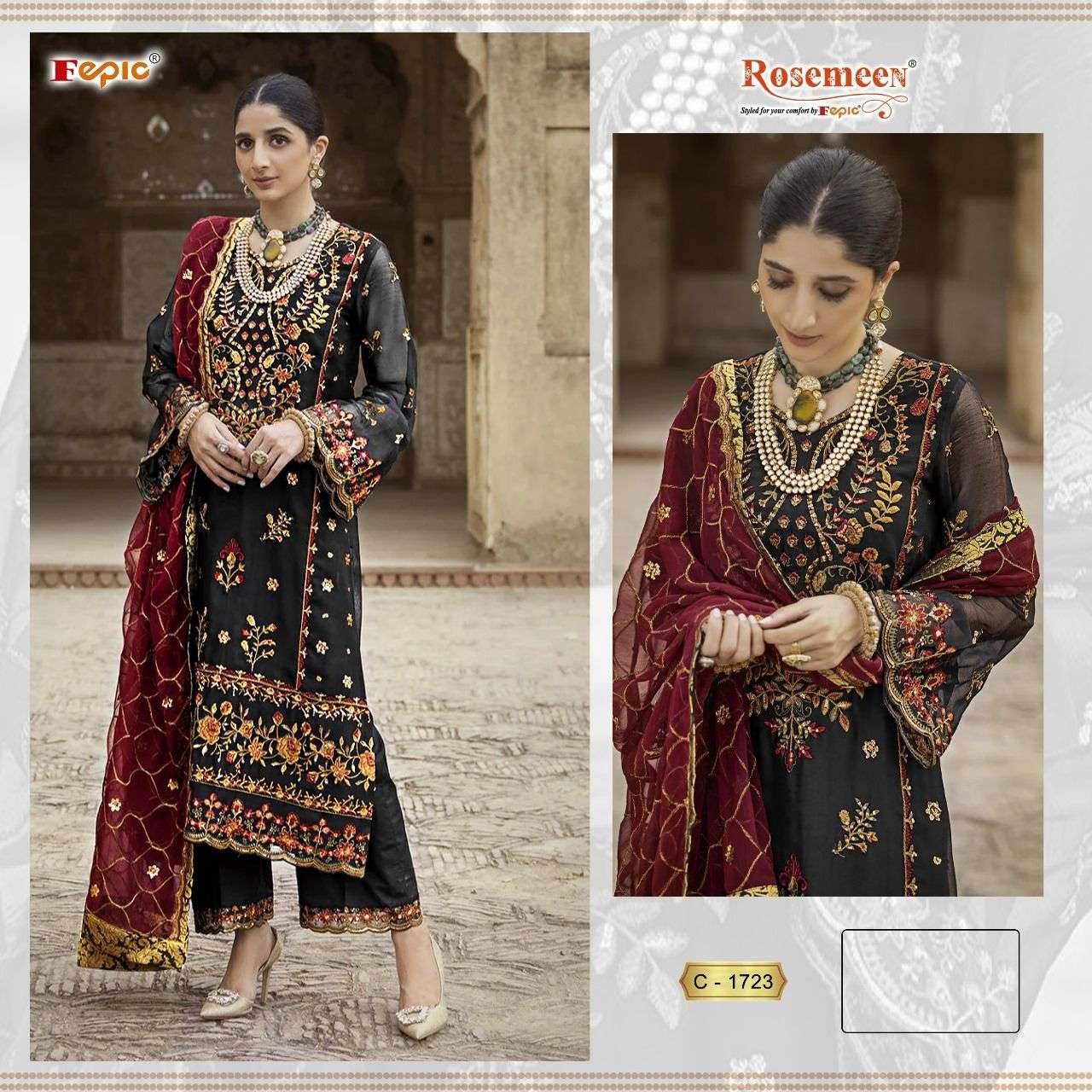 ROSEMEEN C-1723 BY FEPIC DESIGNER ORGANZA EMBROIDERY PAKISTANI DRESS