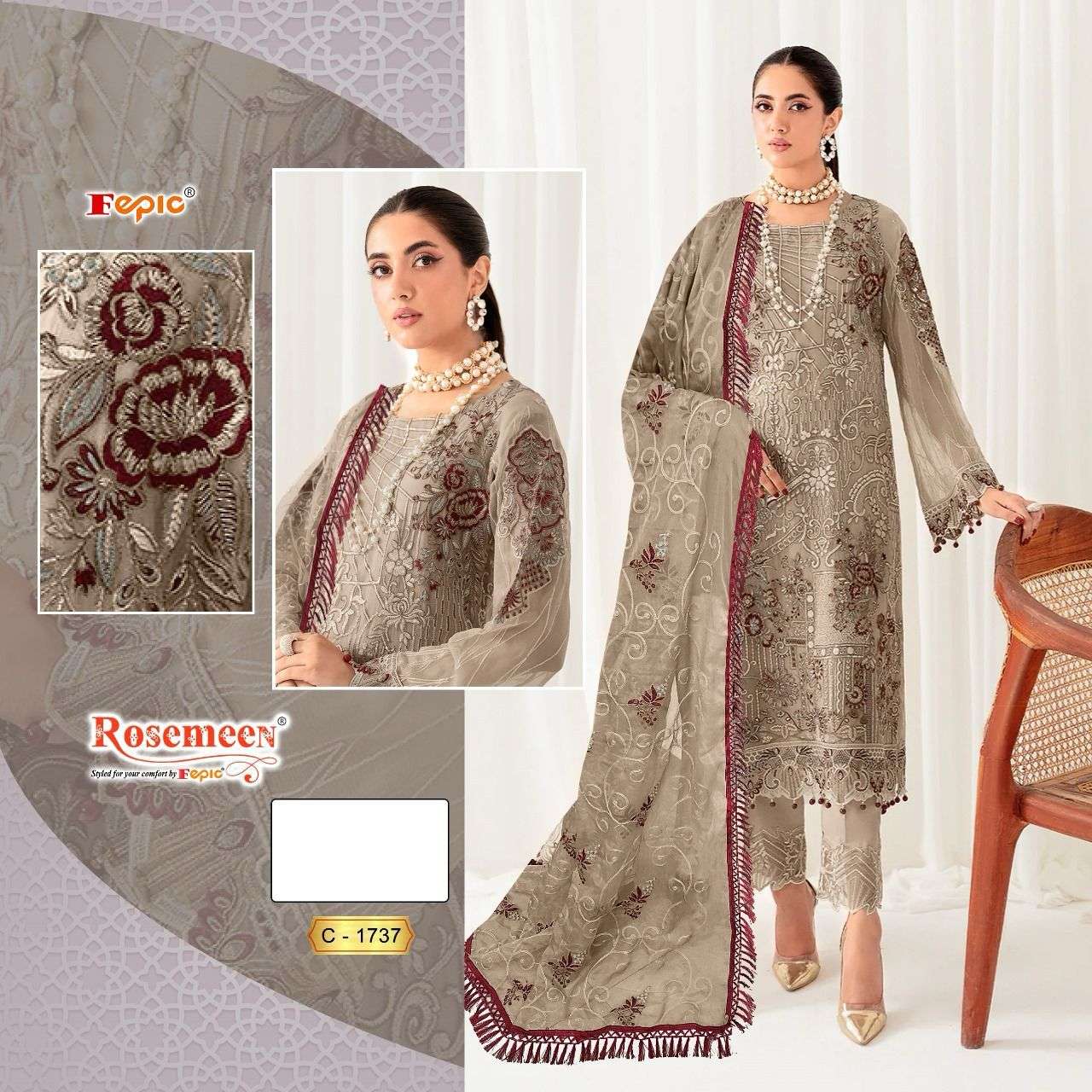 ROSEMEEN C-1737 BY FEPIC DESIGNER FAUX GEORGETTE EMBROIDERY DRESSES