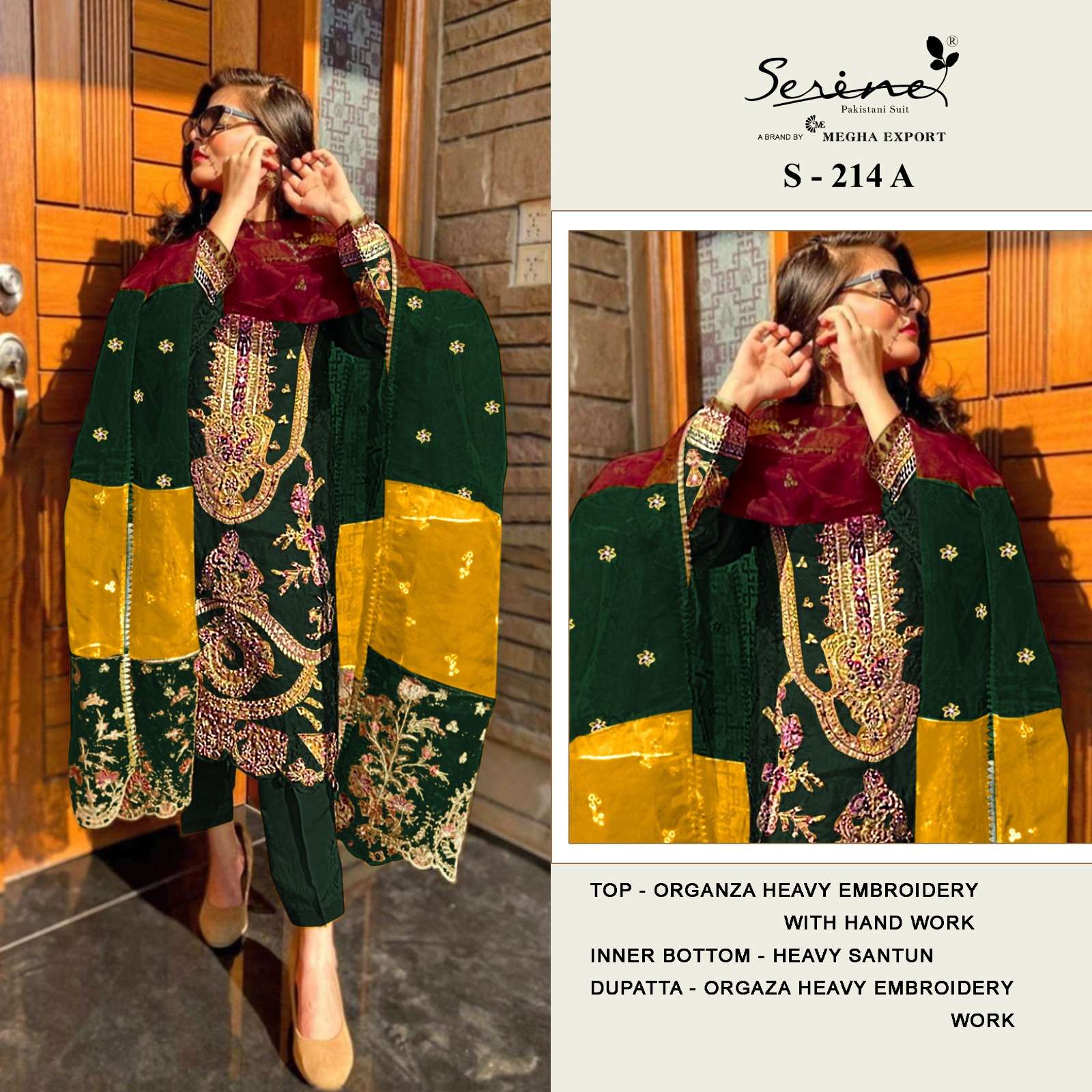 S-214 COLOURS BY SERENE DESIGNER ORGANZA EMBROIDERY PAKISTANI DRESSES