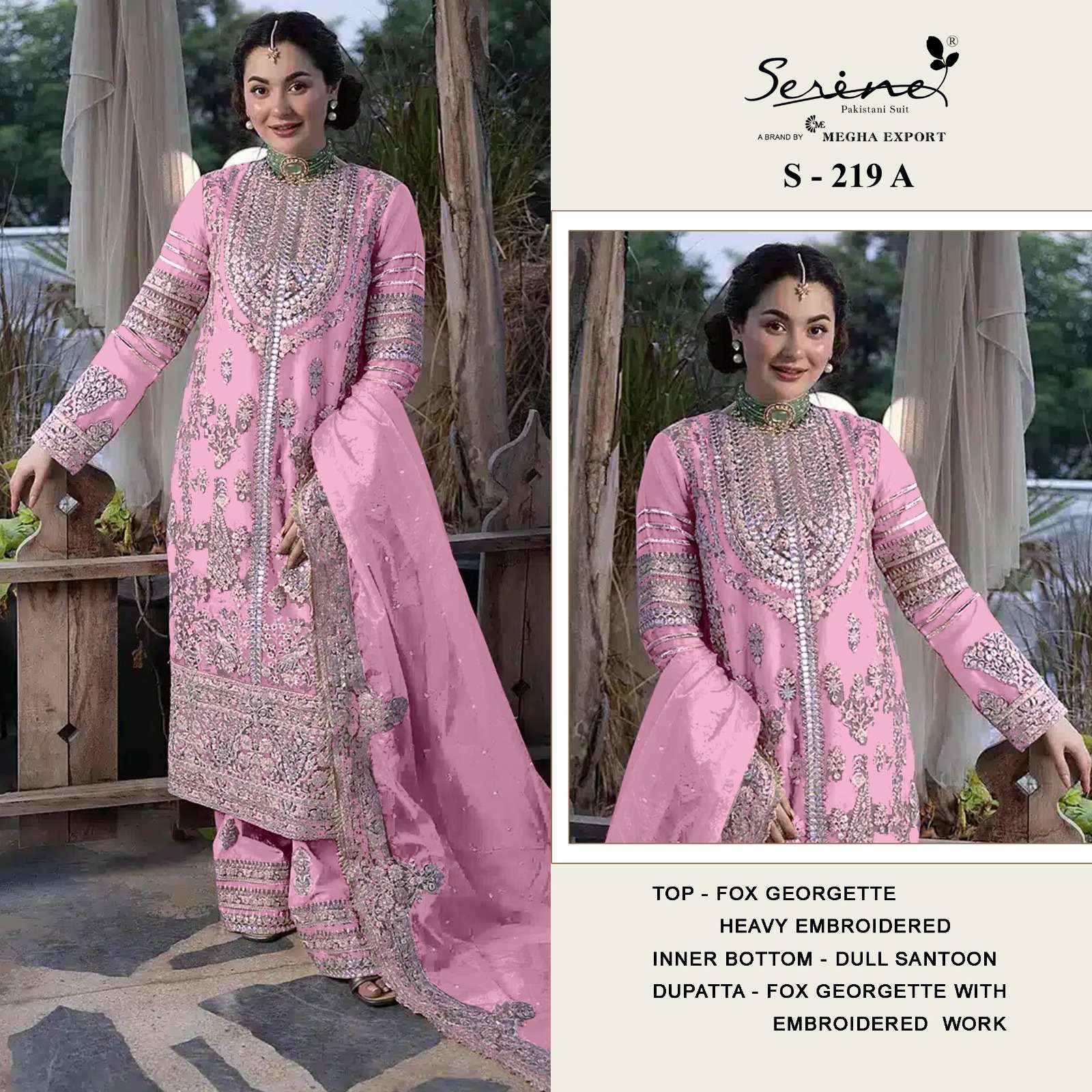 S-219 COLOURS BY SERENE DESIGNER FAUX GEORGETTE EMBROIDERY PAKISTANI DRESSES