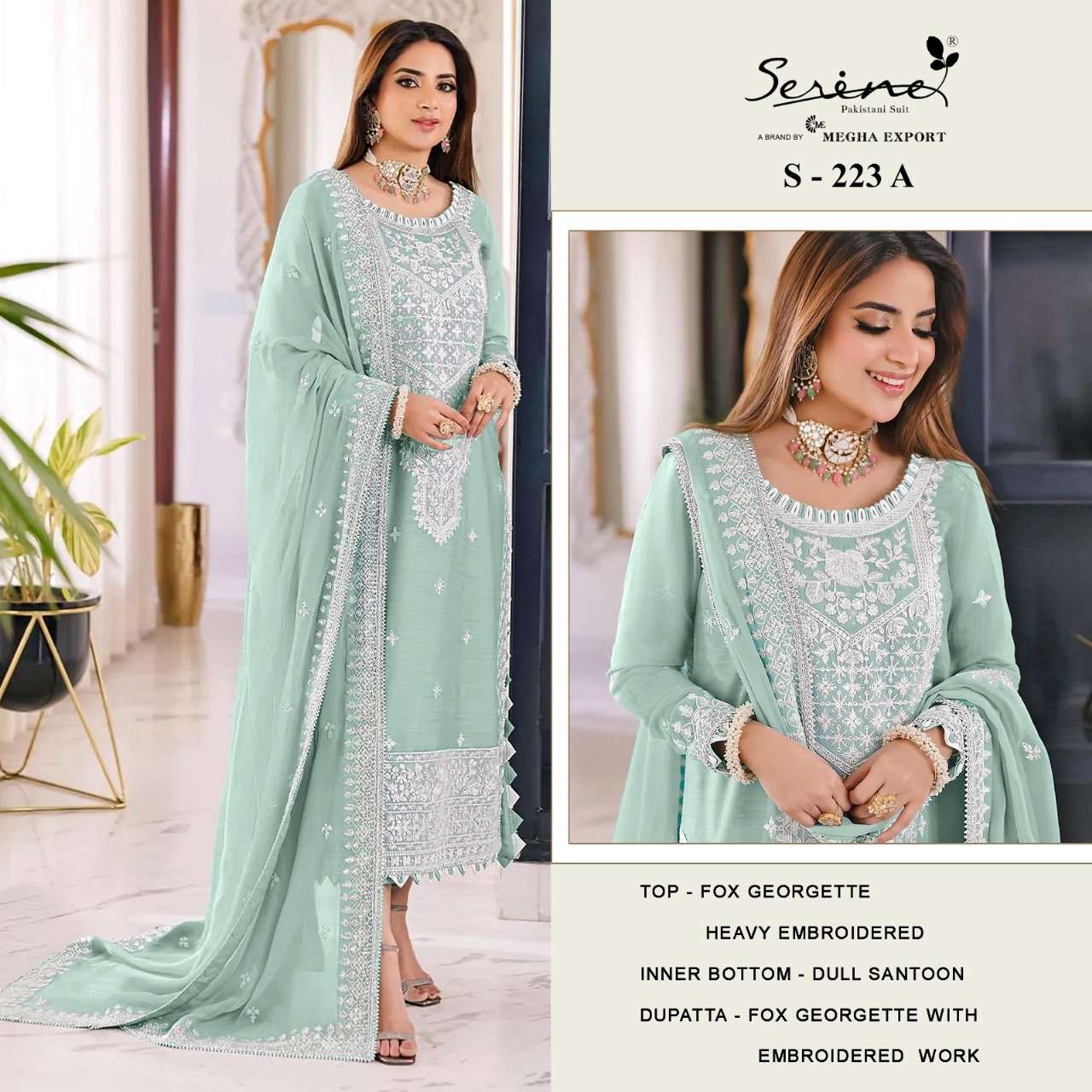 S-223 COLOURS BY SERENE DESIGNER FAUX GEORGETTE EMBROIDERY PAKISTANI DRESSES