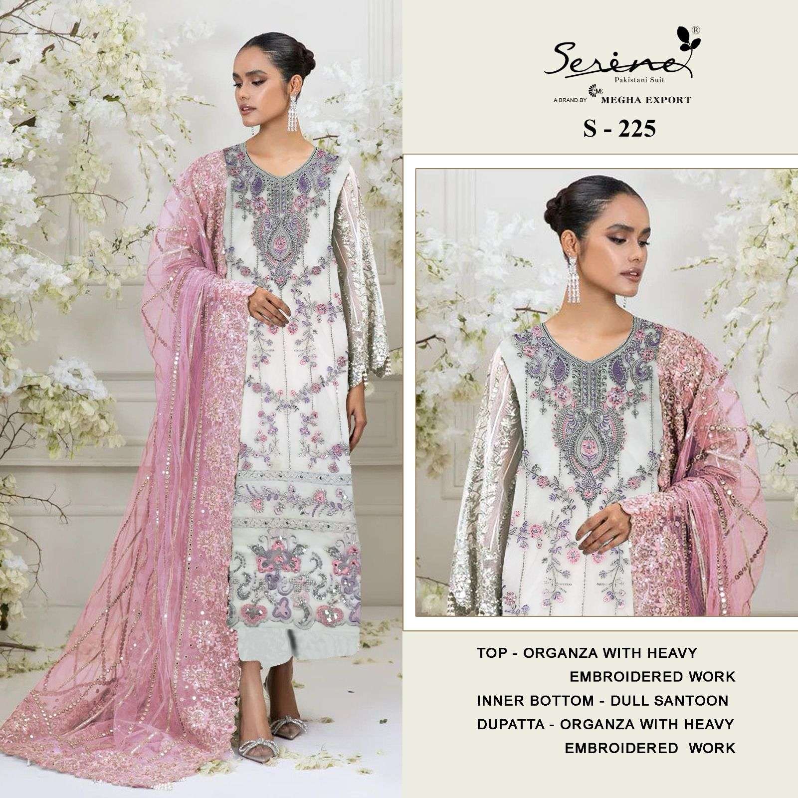 S-225 HIT DESIGN BY SERENE DESIGNER ORGANZA EMBROIDERY PAKISTANI DRESS