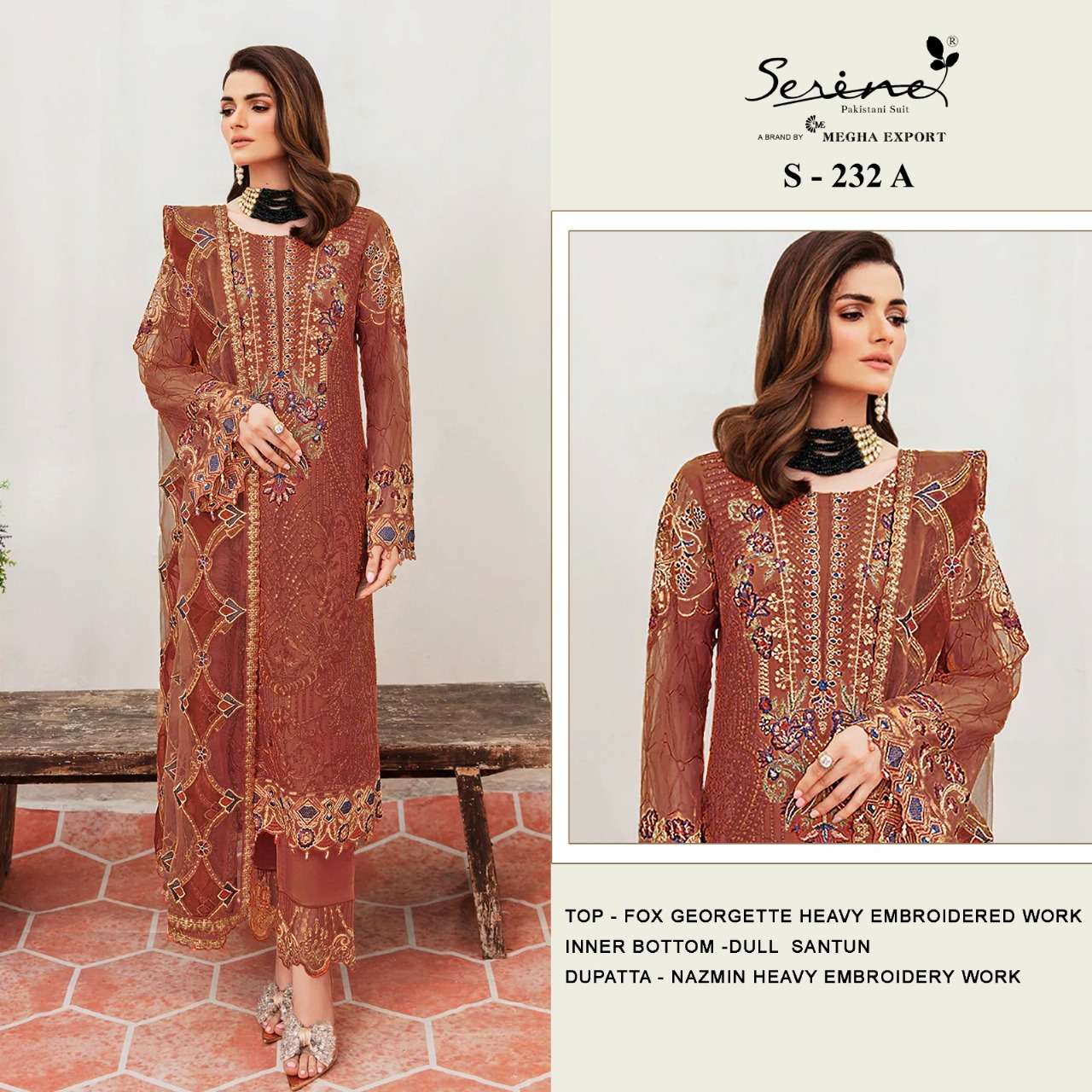 S-232 COLOURS BY SERENE DESIGNER FAUX GEORGETTE EMBROIDERY PAKISTANI DRESSES