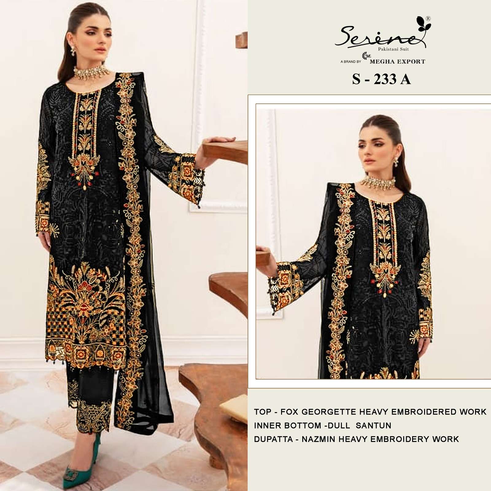 S-233 COLOURS BY SERENE DESIGNER FAUX GEORGETTE EMBROIDERY PAKISTANI DRESSES