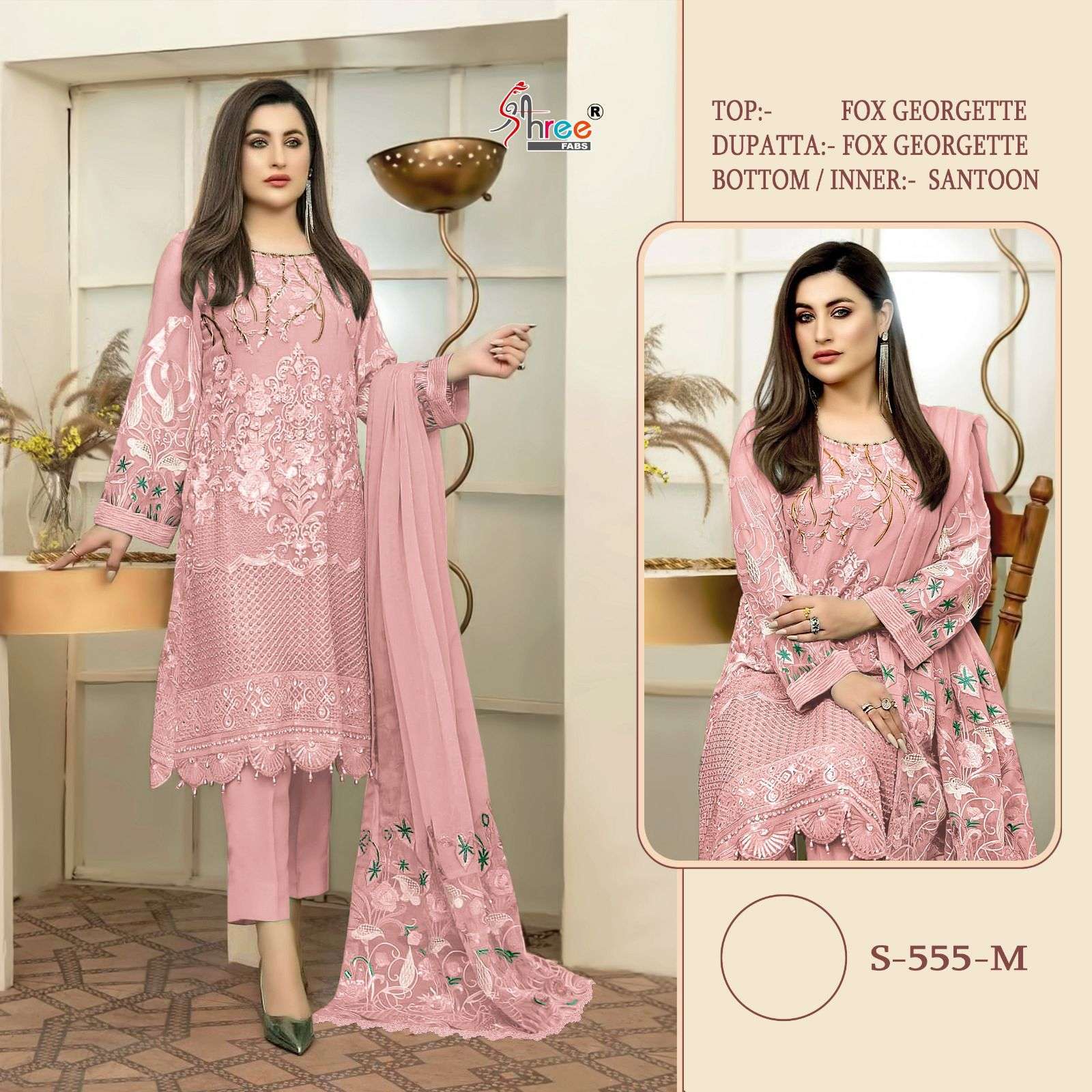 S-555 COLOURS BY SHREE FABS 555-M TO 555-P FAUX GEORGETTE EMBROIDERY DRESSES