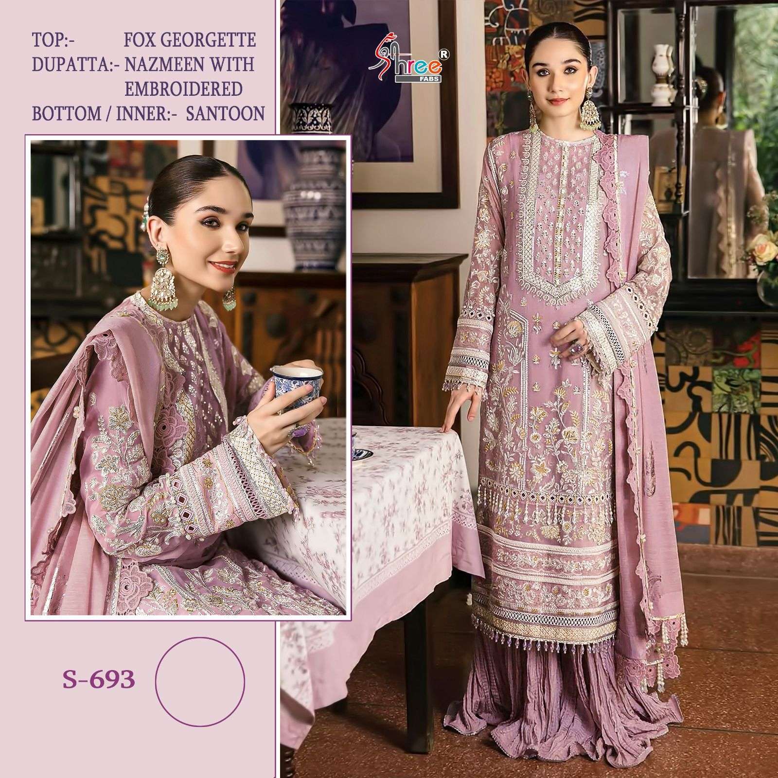 S-693 COLOURS BY SHREE FABS DESIGNER FAUX GEORGETTE EMBROIDERY DRESSES