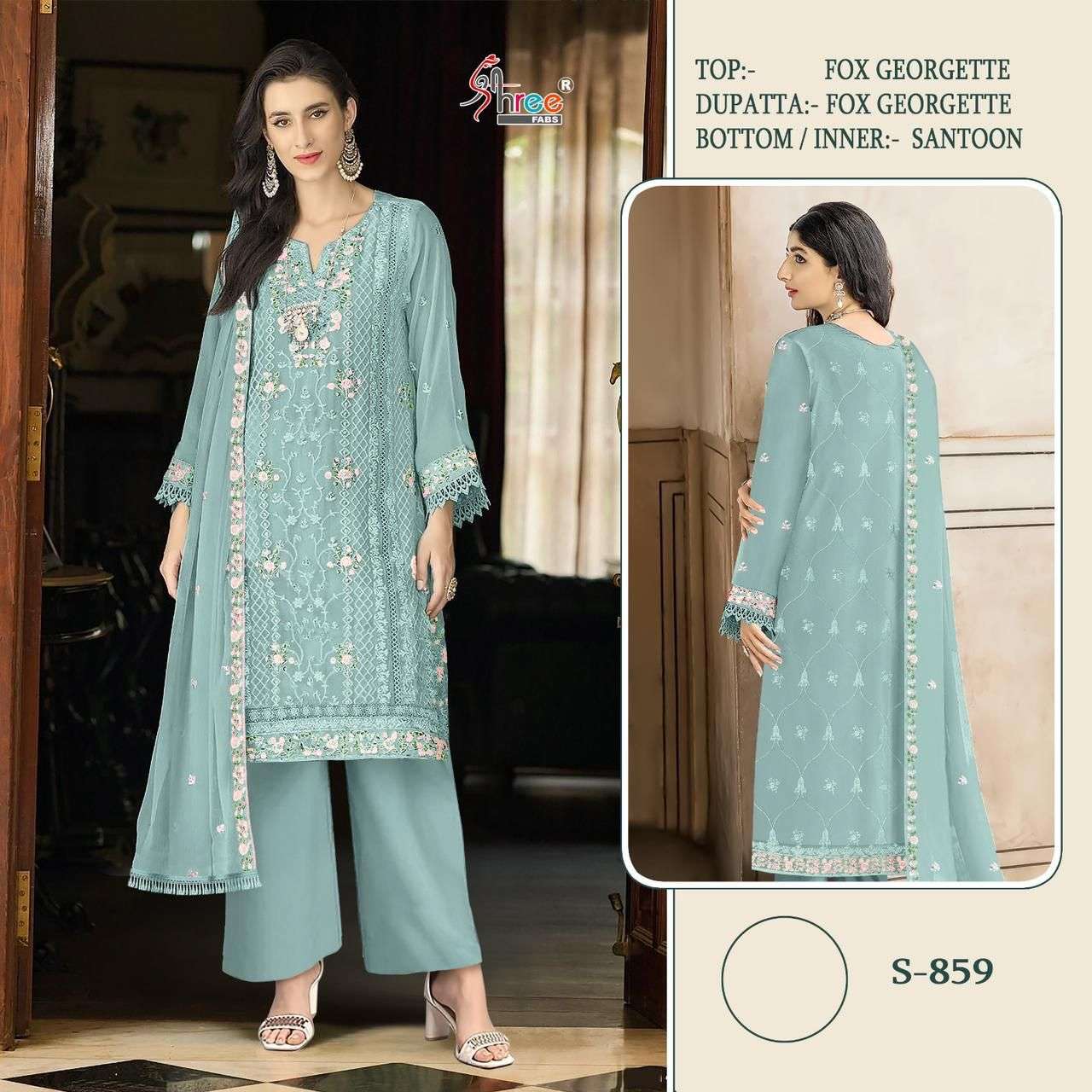 S-859 COLOURS BY SHREE FABS DESIGNER GEROGETTE EMBROIDERY PAKISTANI DRESSES