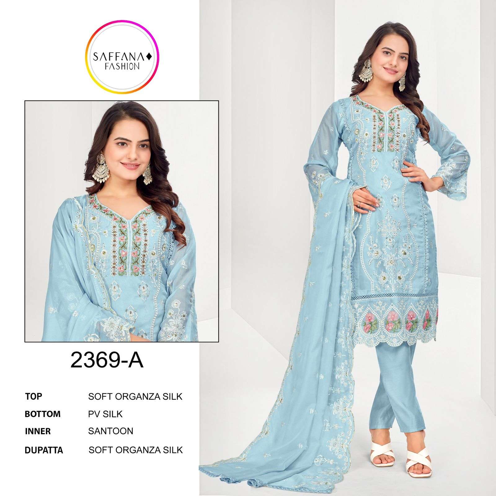 SAFFANA 2369 COLOURS BY ASLIWHOLESALE ORGANZA EMBROIDERY PAKISTANI DRESSES