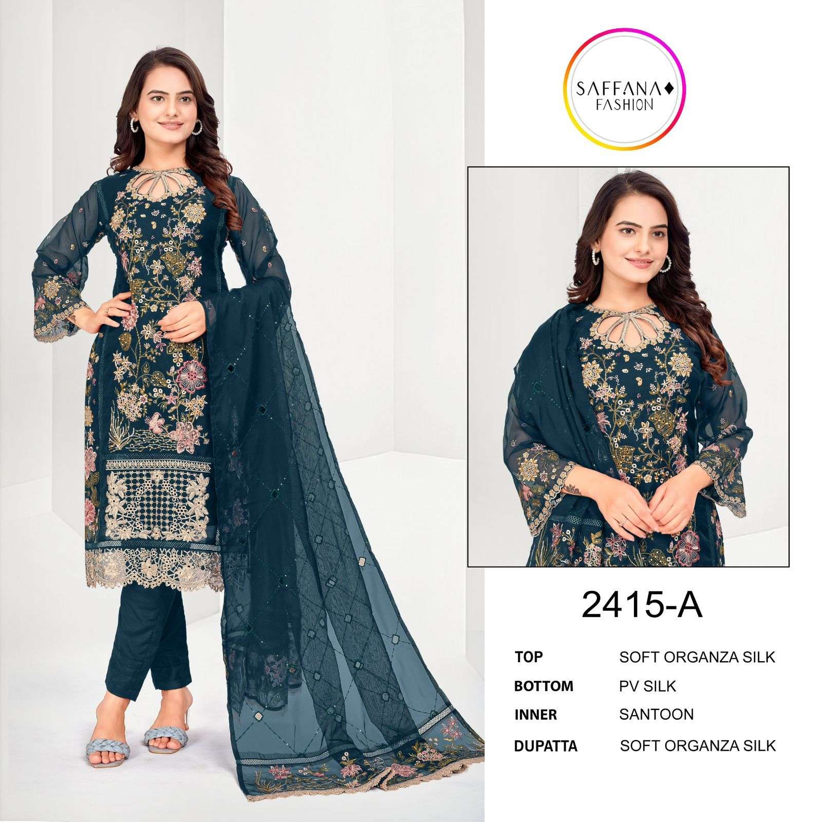 SAFFANA 2415 COLOURS BY ASLIWHOLESALE ORGANZA EMBROIDERY PAKISTANI DRESSES