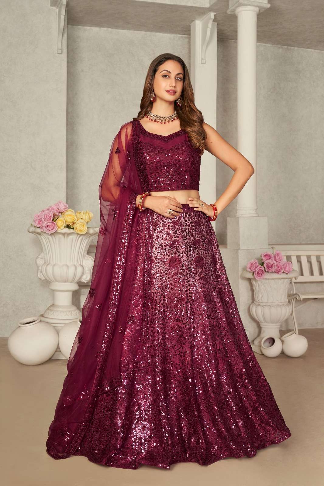 SAKSHI VOL-01 BY ASLIWHOLESALE 9201 TO 9205 SERIES FANCY NET EMBROIDERY LEHENGAS