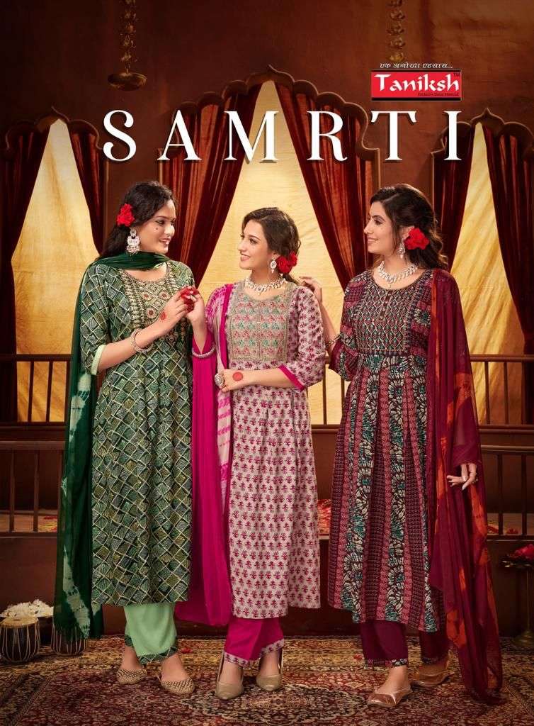 SAMRTI VOL-1 BY TANIKSH 101 TO 108 SERIES DESIGNER RAYON STITCHED DRESSES