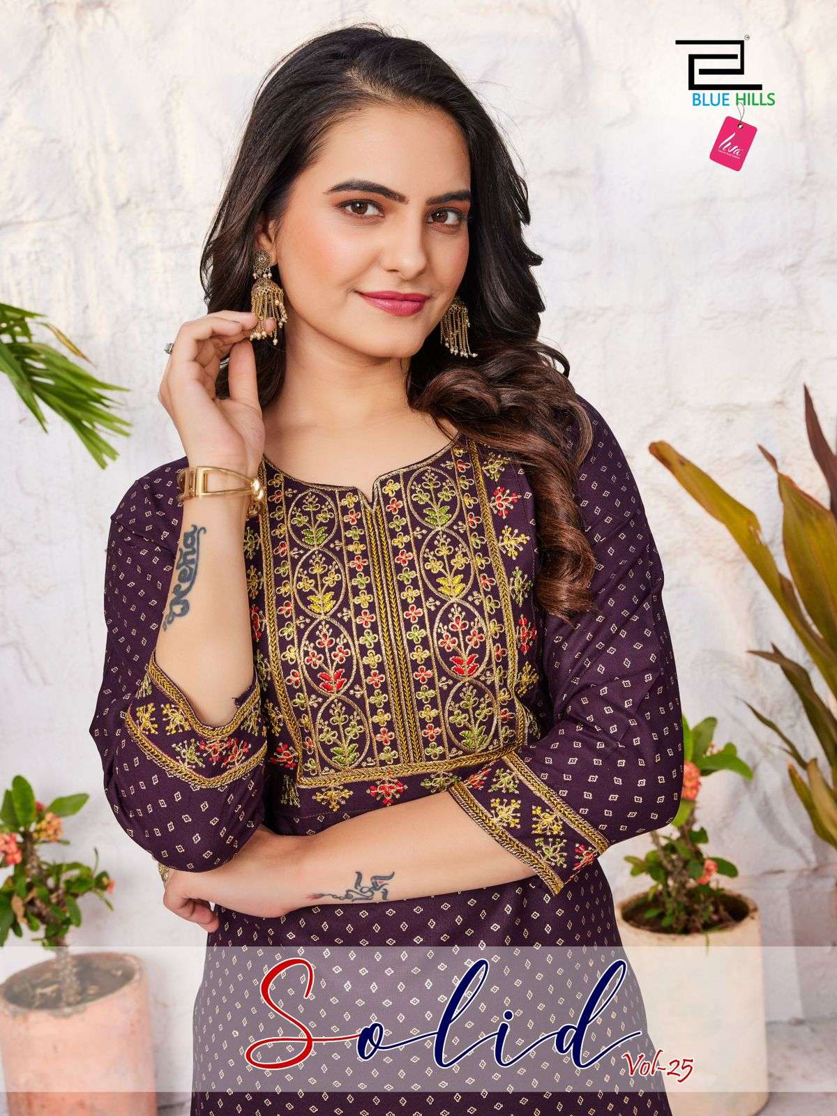 SOLID VOL-25 BY BLUE HILLS 2501 TO 2508 SERIES 14KG RAYON PRINT KURTIS