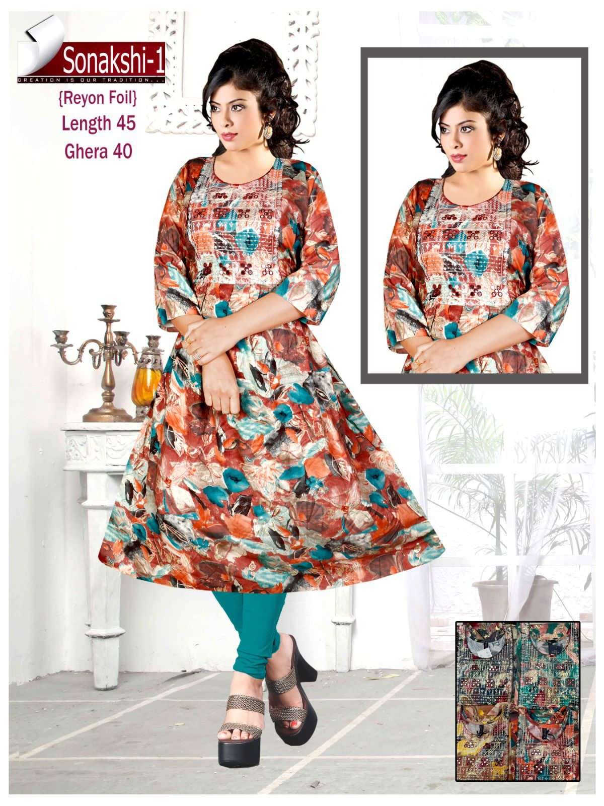 SONAKSHI BY ASLIWHOLESALE DESIGNER FACNY RAYON FOIL PRINT KURTIS