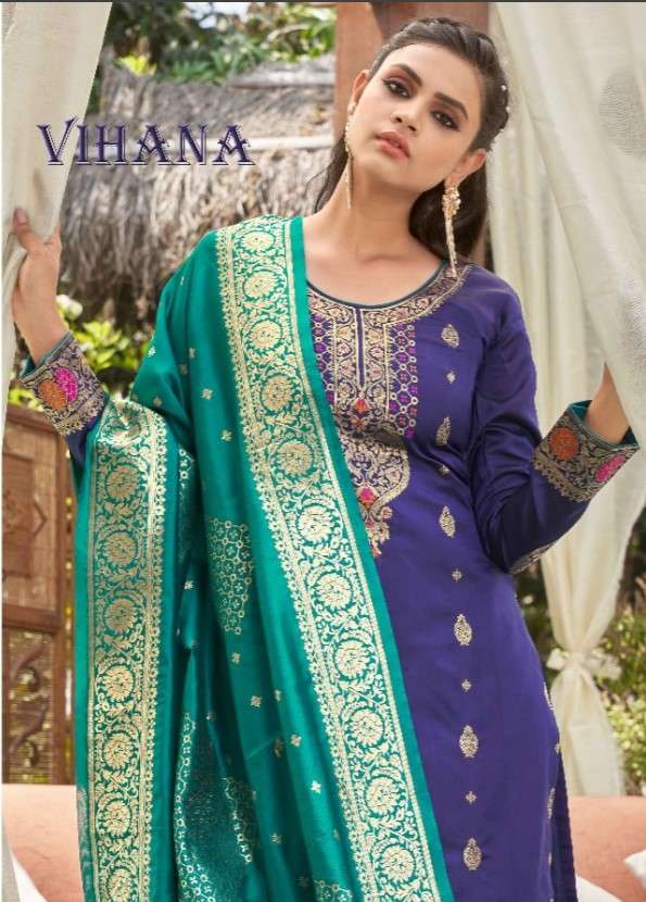 VIHANA BY ASLIWHOLESALE DESIGNER FACNY BANARASI SILK PRINT DRESSES