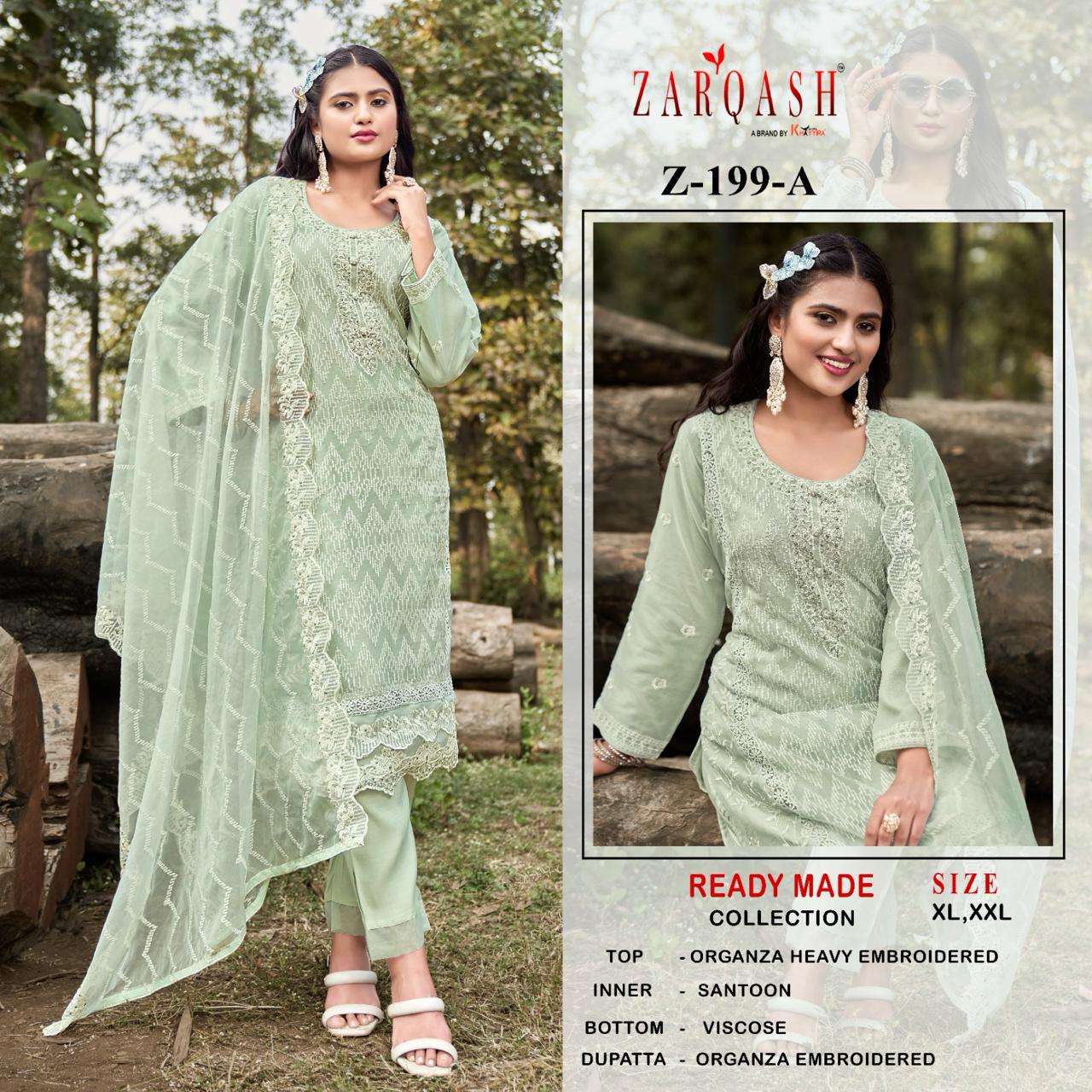 Z-199 COLOURS BY ZARQASH DESIGNER ORGANZA EMBROIDERED STITCHED DRESSES